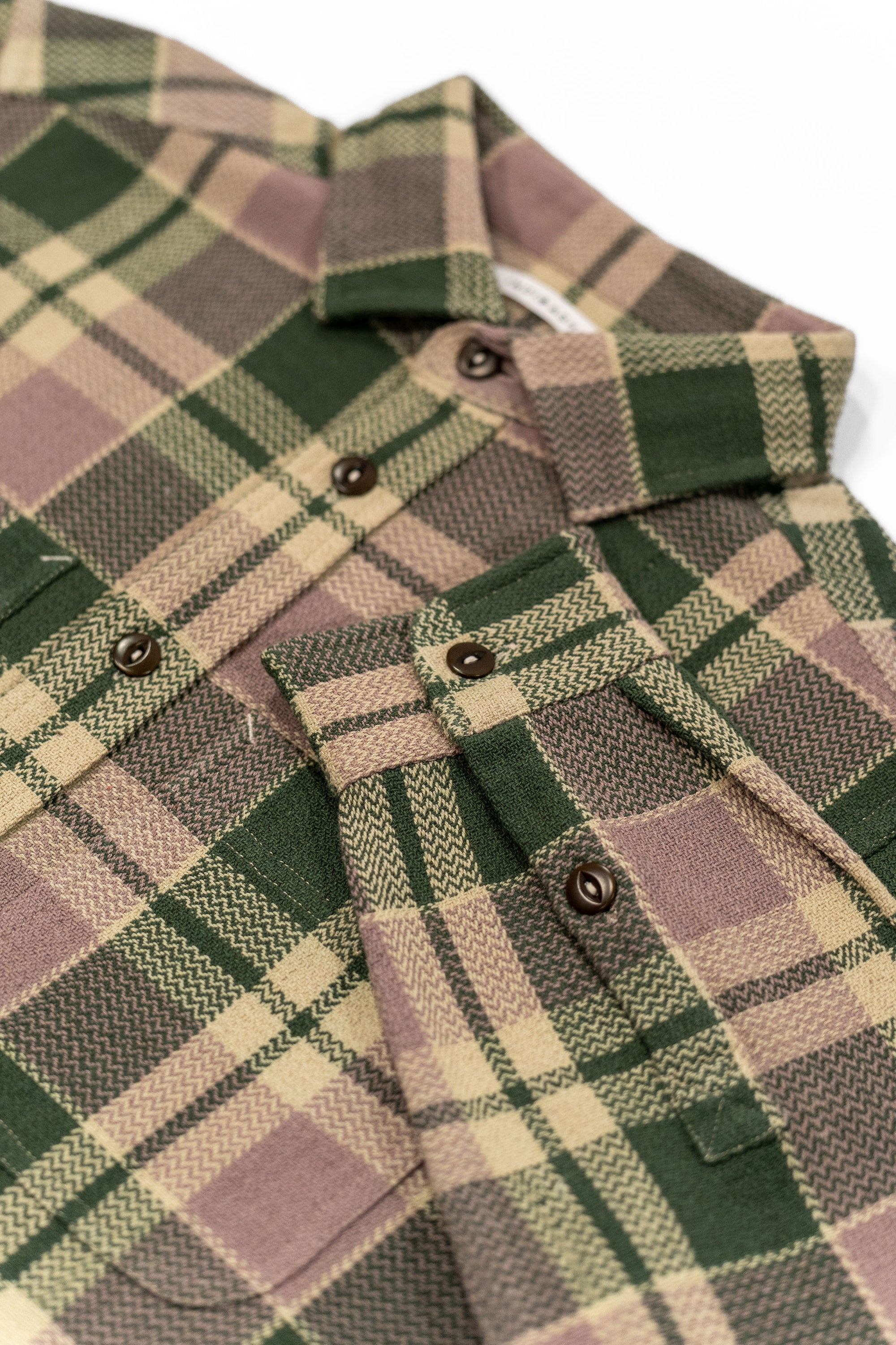 Indi + Ash Ames Workshirt - Grass/Lavender/Ecru Handwoven Flannel
