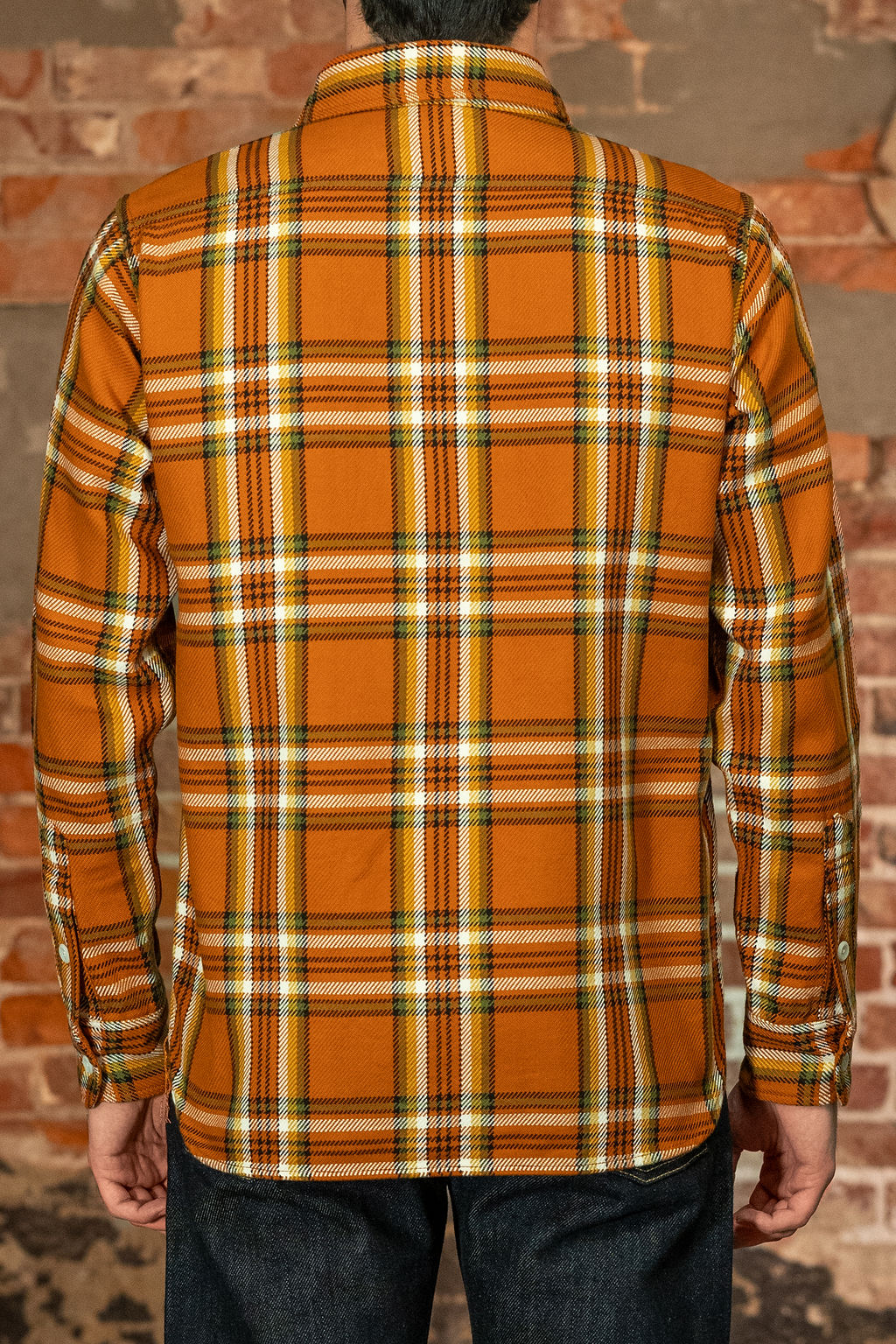 Iron Heart IHSH-442-ORA 9oz Selvedge Flannel Check Work Shirt - Orange