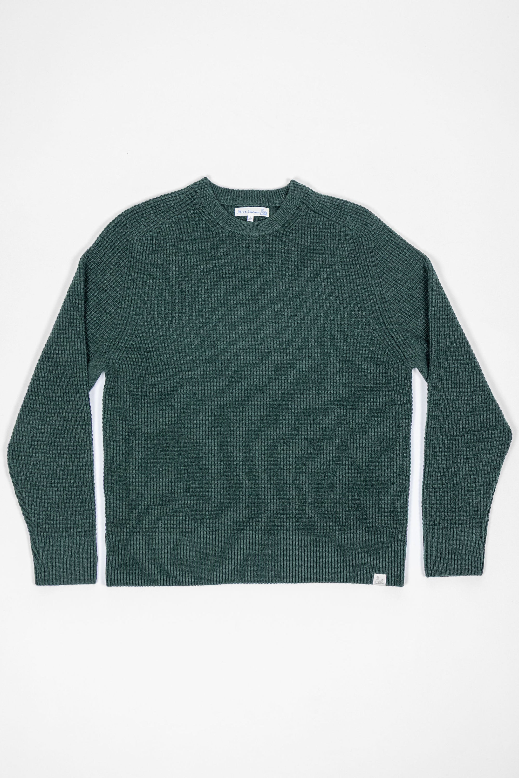 Merz b. Schwanen BLADE02 Merino Wool-Cashmere Waffle Structured Pullover - Bottle Green