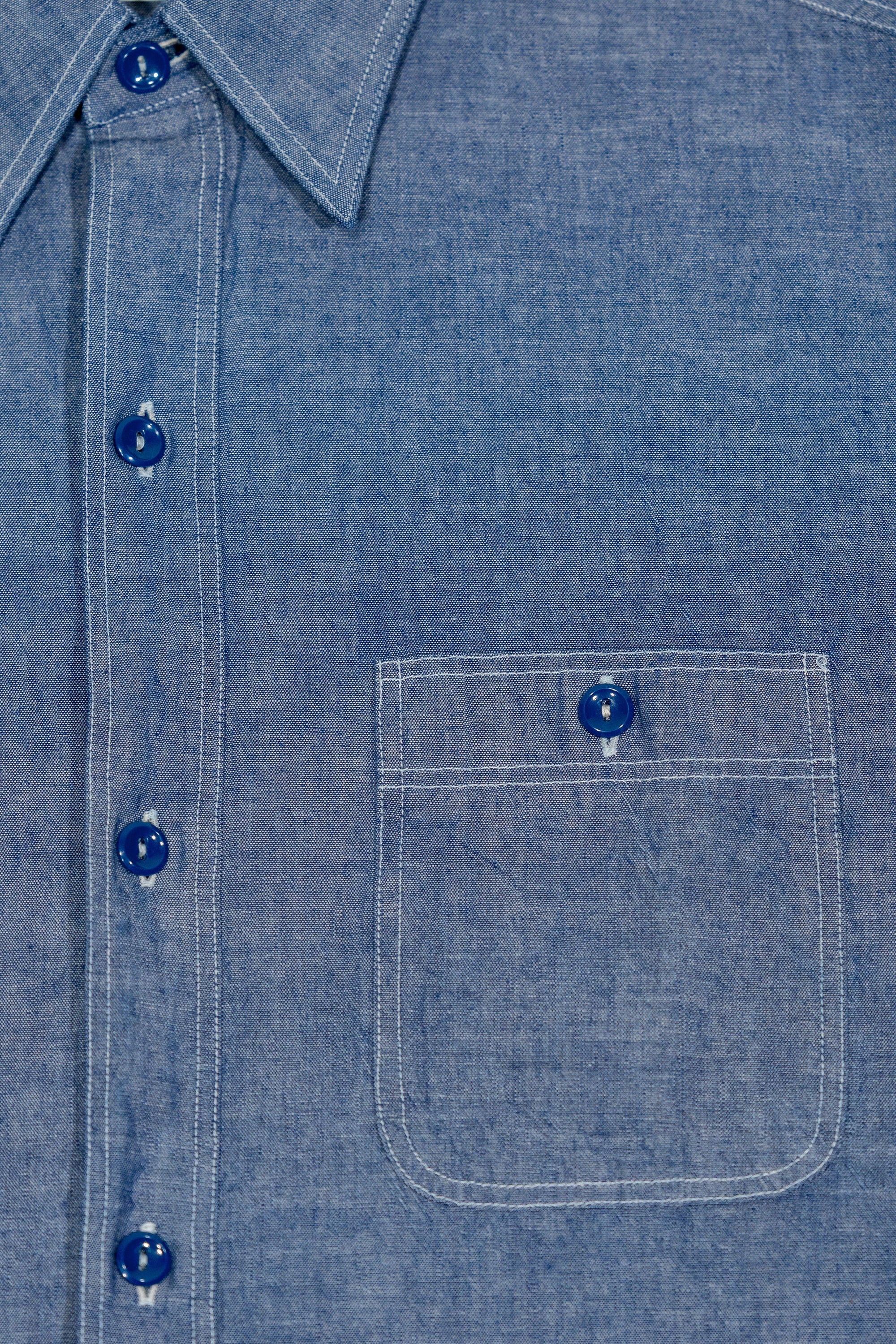 Buzz Rickson's BR35856 Short Sleeve Chambray Work Shirt - Blue