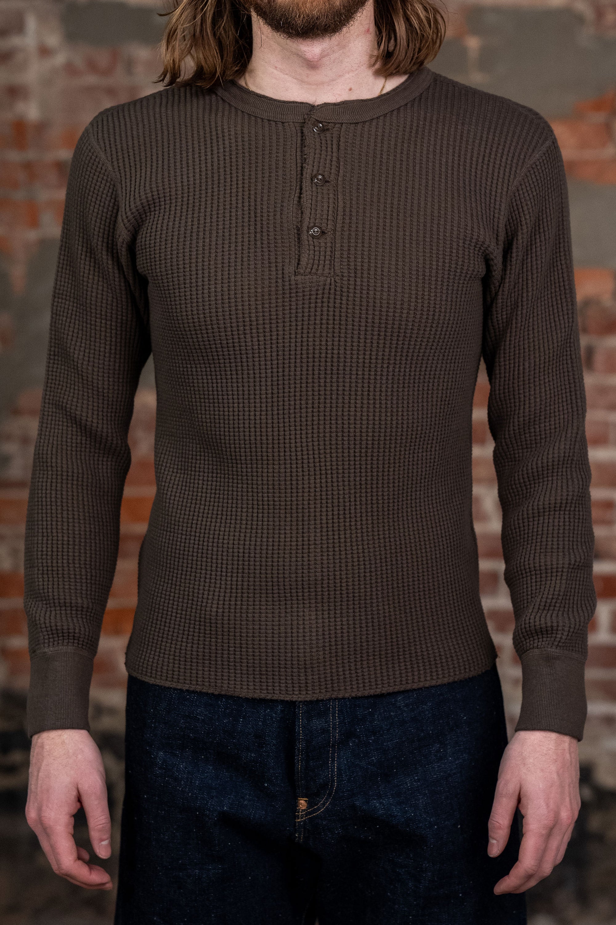 UES Big Waffle Henley - Brown