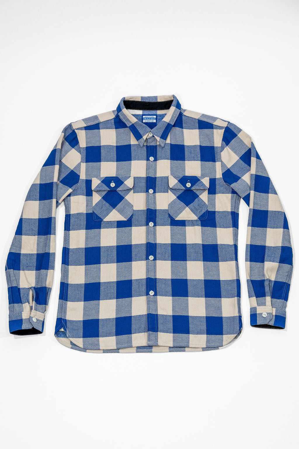 The Flat Head FN-SNR-101L Block Check Flannel Shirt - White/Blue