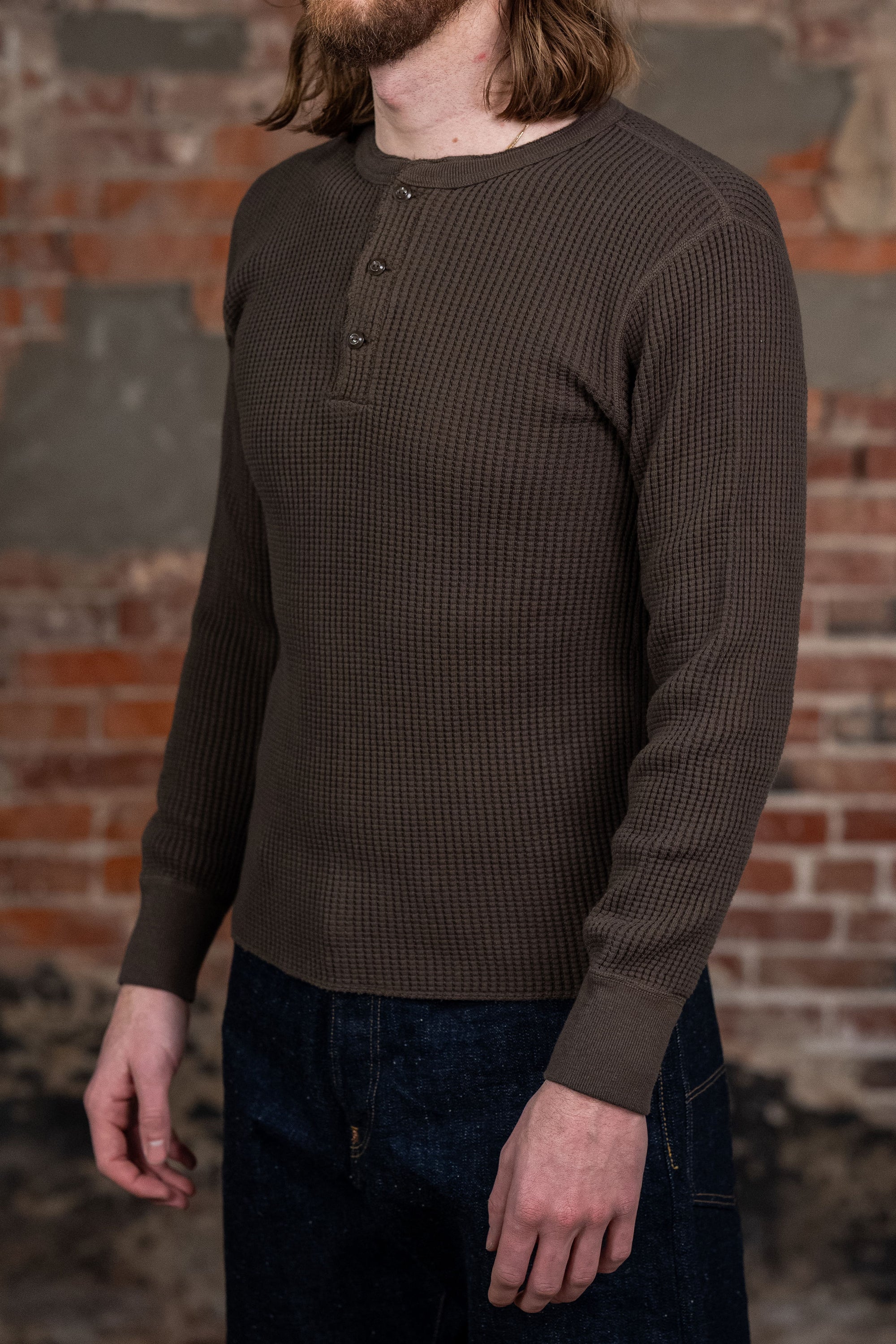 UES Big Waffle Henley - Brown
