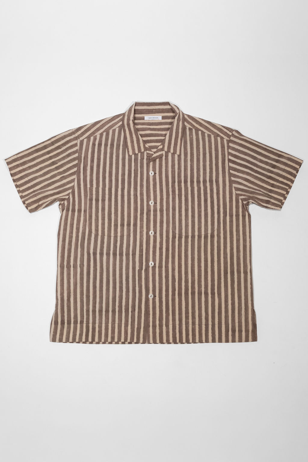 Indi + Ash Lake Camp Shirt - Organic Cotton Sheeting Black Print Stripe Iron Grey/Natural