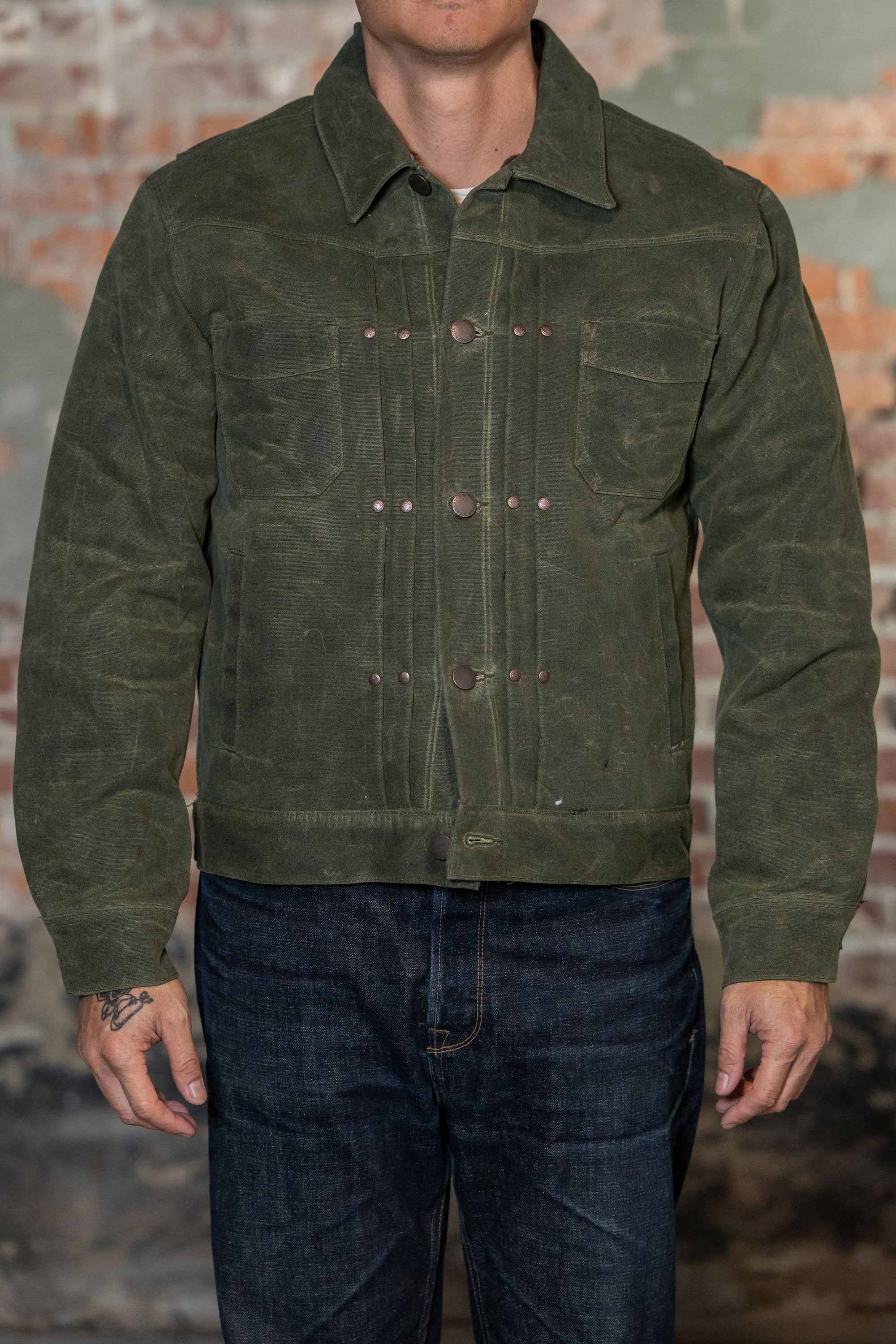 Freenote Cloth Riders Jacket Heavy Waxed Canvas - Olive Alpaca