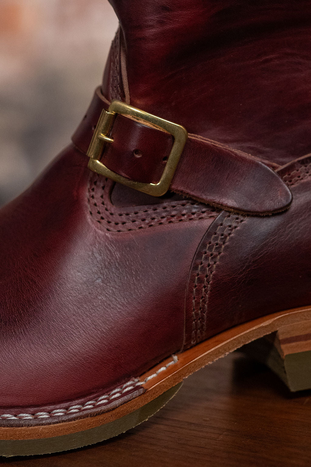 Wesco Boots Mister Lou - Horween Burgundy Horsehide Green Supergrip Sole