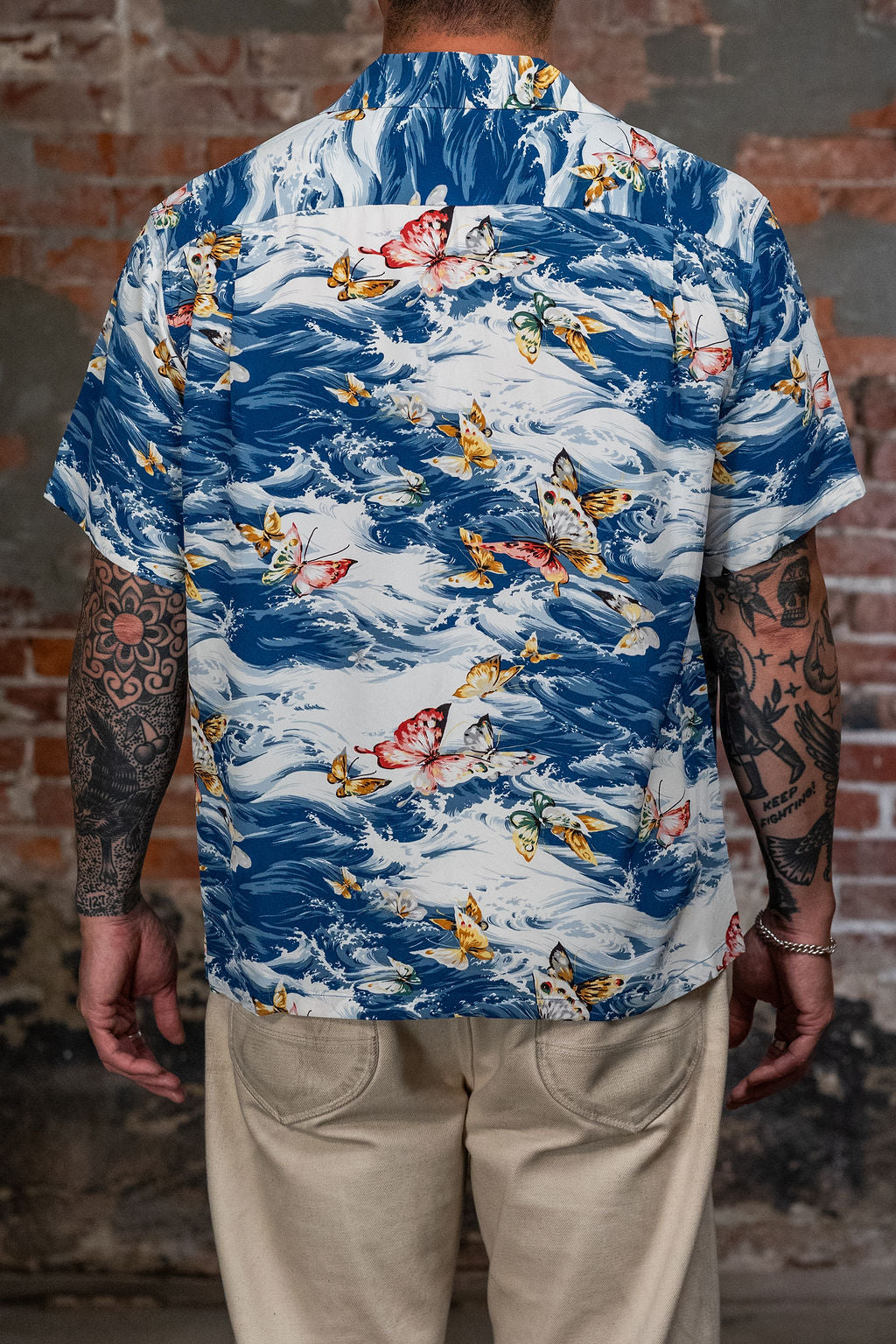 Sun Surf Rayon Hawaiian Shirt "Butterfly Splash" - Navy