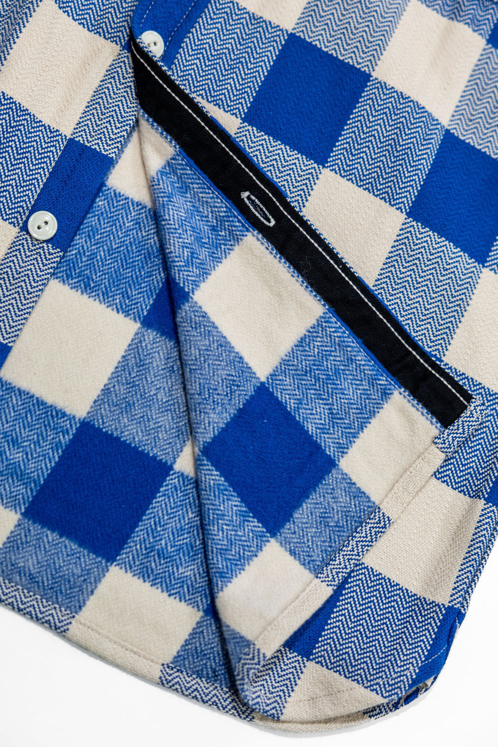 The Flat Head FN-SNR-101L Block Check Flannel Shirt - White/Blue