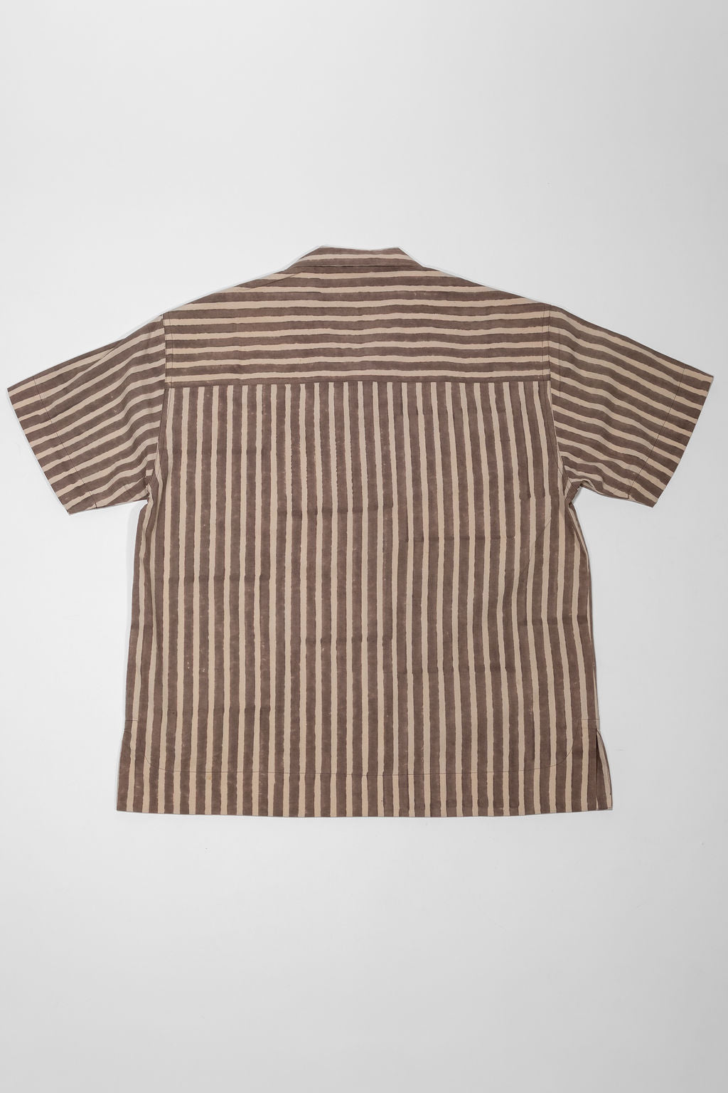 Indi + Ash Lake Camp Shirt - Organic Cotton Sheeting Black Print Stripe Iron Grey/Natural