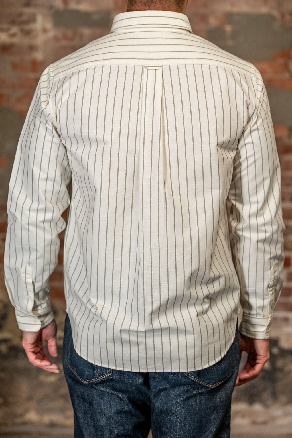 Knickerbocker "Beefy" Cotton Oxford - Bone & Olive Stripe