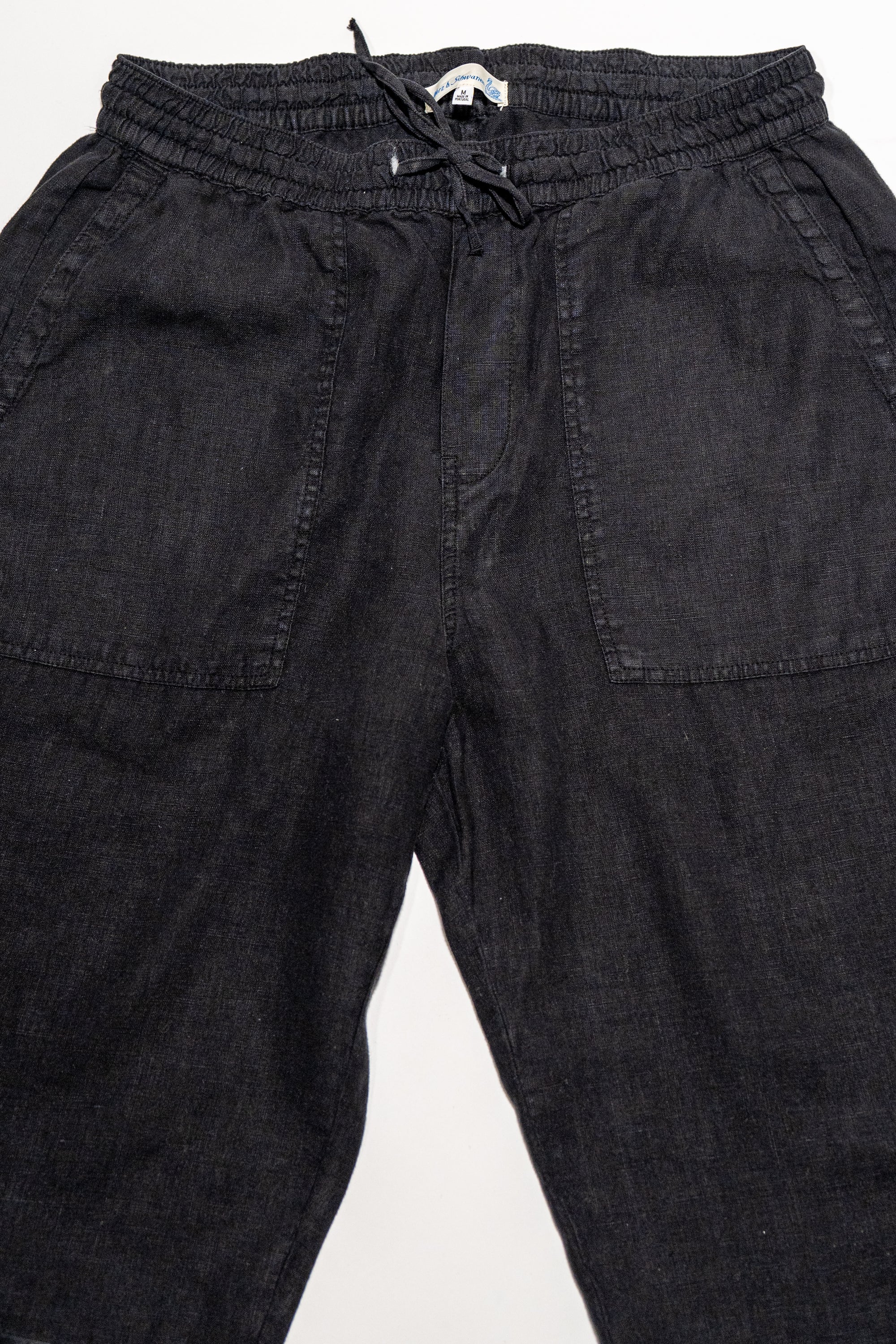 Merz b. Schwanen PANTS05LI Linen Workers Drawstring Pants  - Deep Black