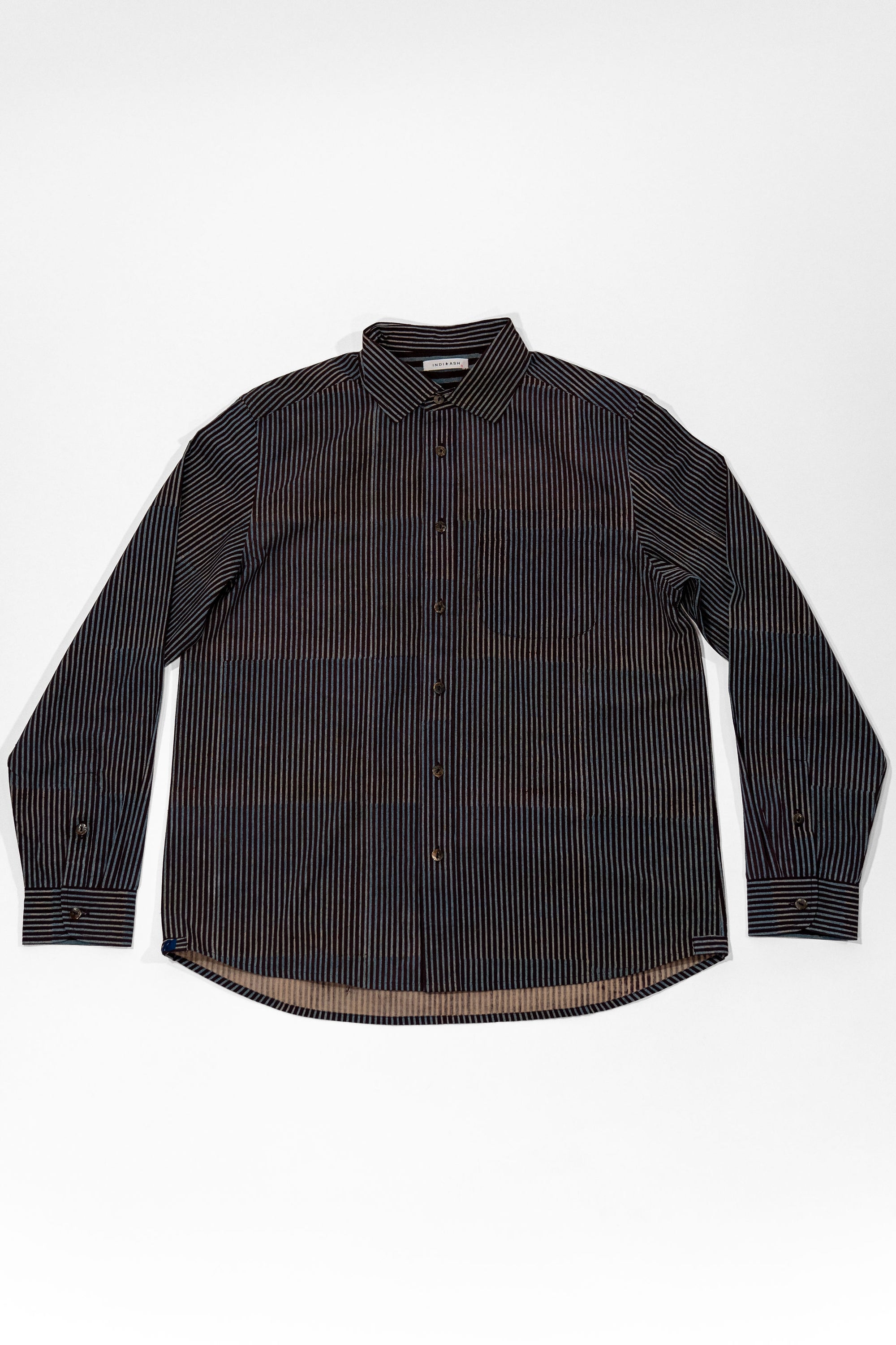 Indi + Ash Matty Shirt - Iron/Indigo Handwoven Kala Cotton Block Print Stripe