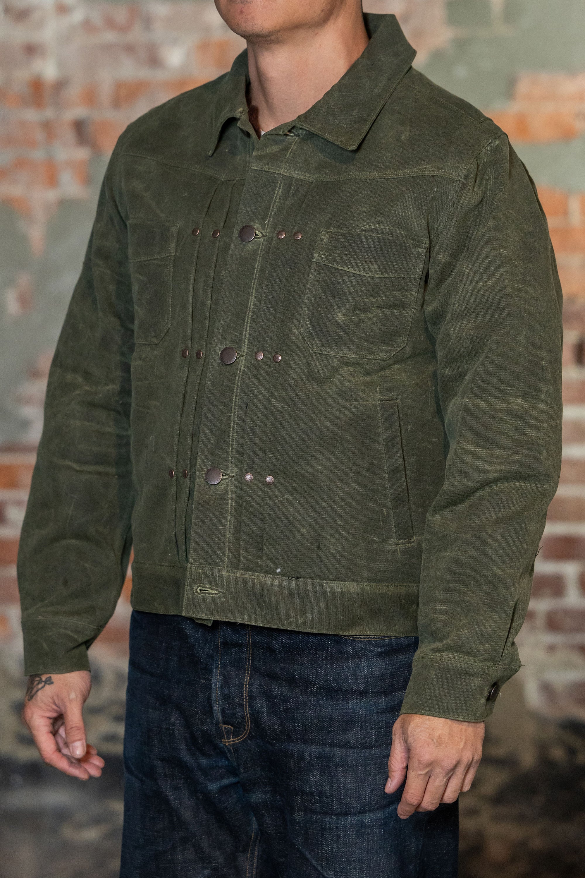 Freenote Cloth Riders Jacket Heavy Waxed Canvas - Olive Alpaca