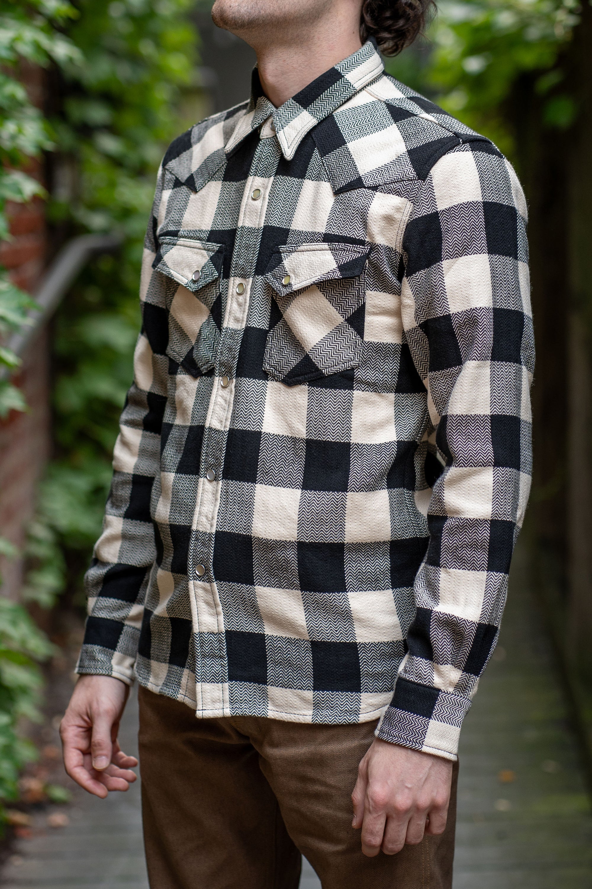 The Flat Head SNW-101L Block Check Western Flannel Shirt - Ivory/Black