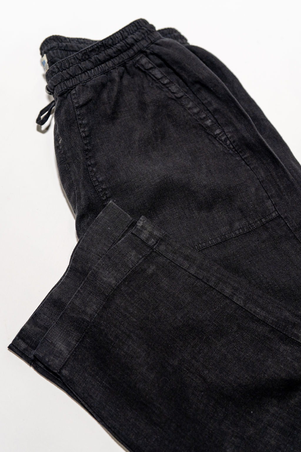 Merz b. Schwanen PANTS05LI Linen Workers Drawstring Pants  - Deep Black