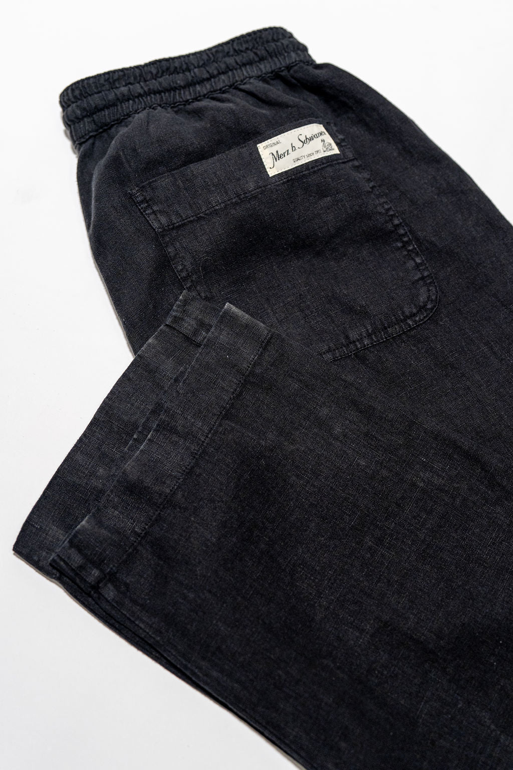 Merz b. Schwanen PANTS05LI Linen Workers Drawstring Pants  - Deep Black