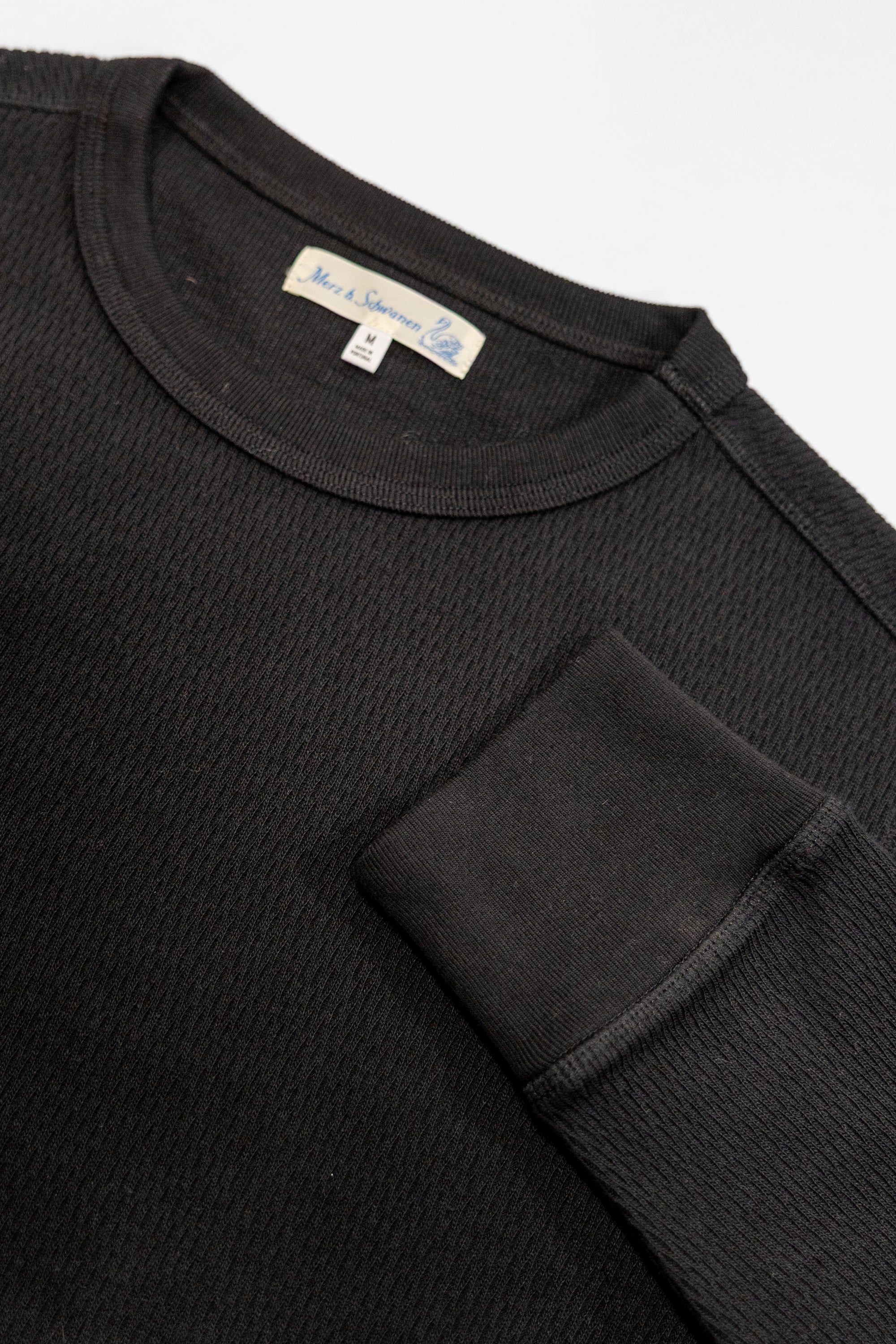 Merz b. Schwanen THERMAL01 Diamond-Patterned Cotton Thermal Longsleeve - Deep Black
