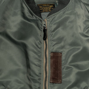 Buzz Rickson's BR14920 Type MA-1 Jacket in Green - Laying flat, front view close-up