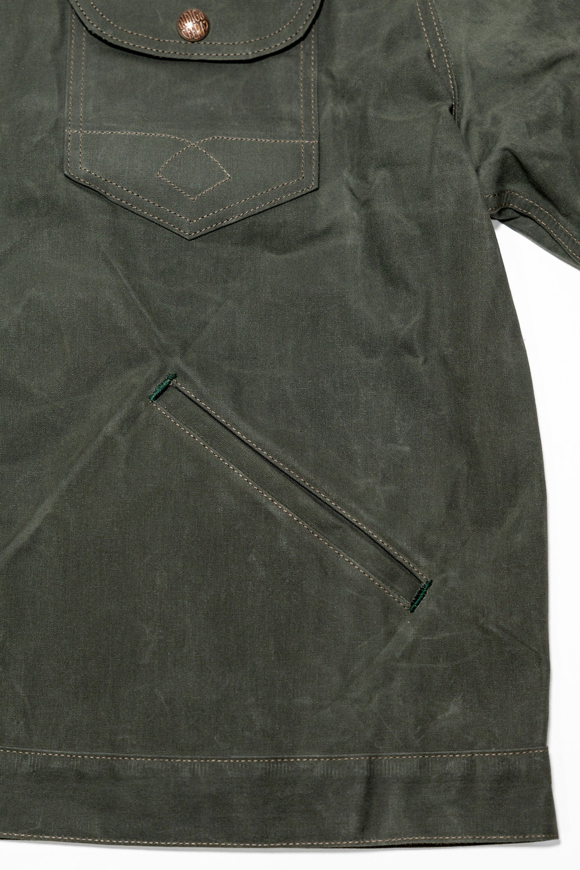 Indigofera Fargo Quarter STPF - Greyish Green Coated Canvas