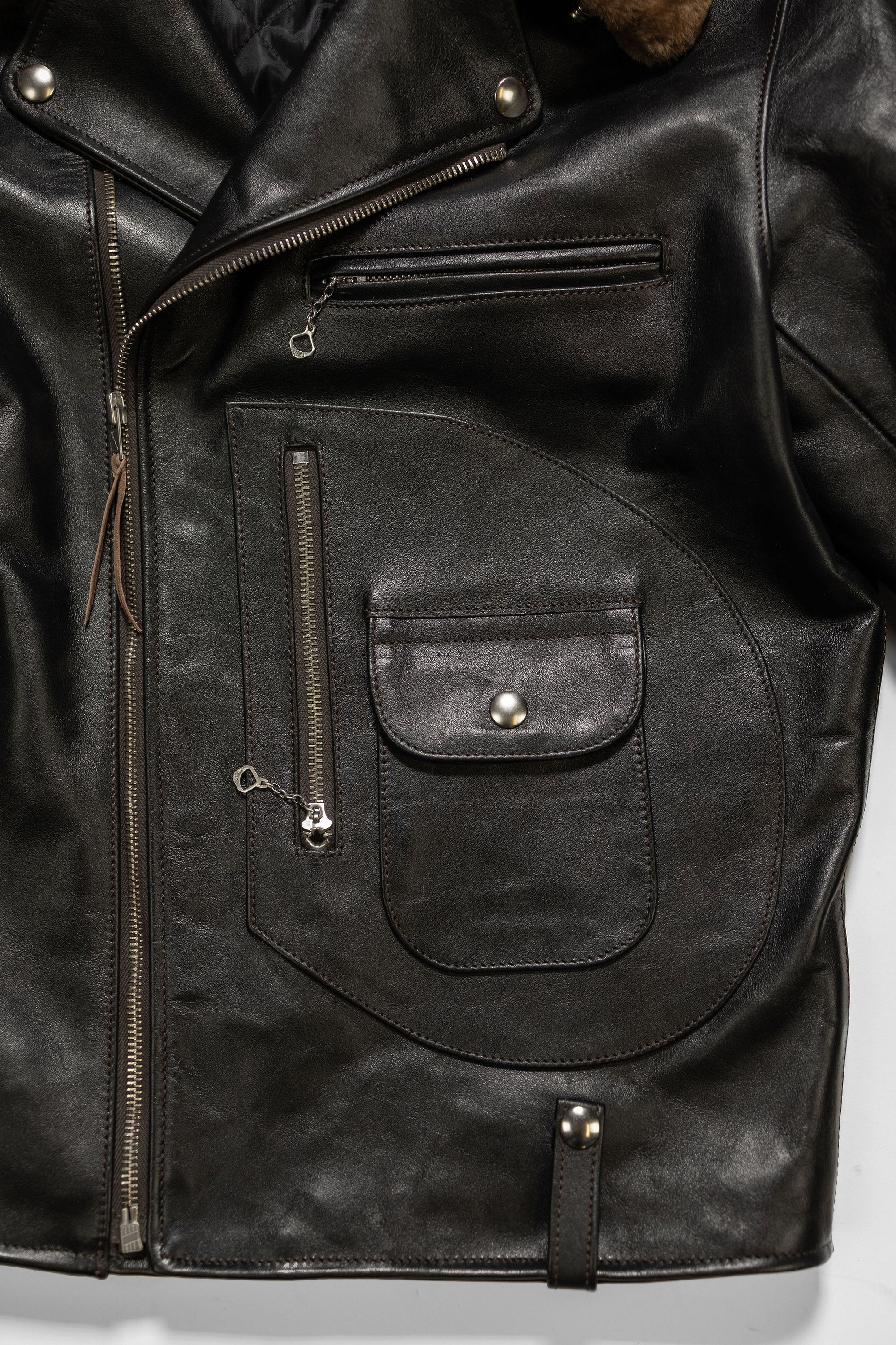 Double Helix - Innovator with Fur Collar Black Teacore Horsehide