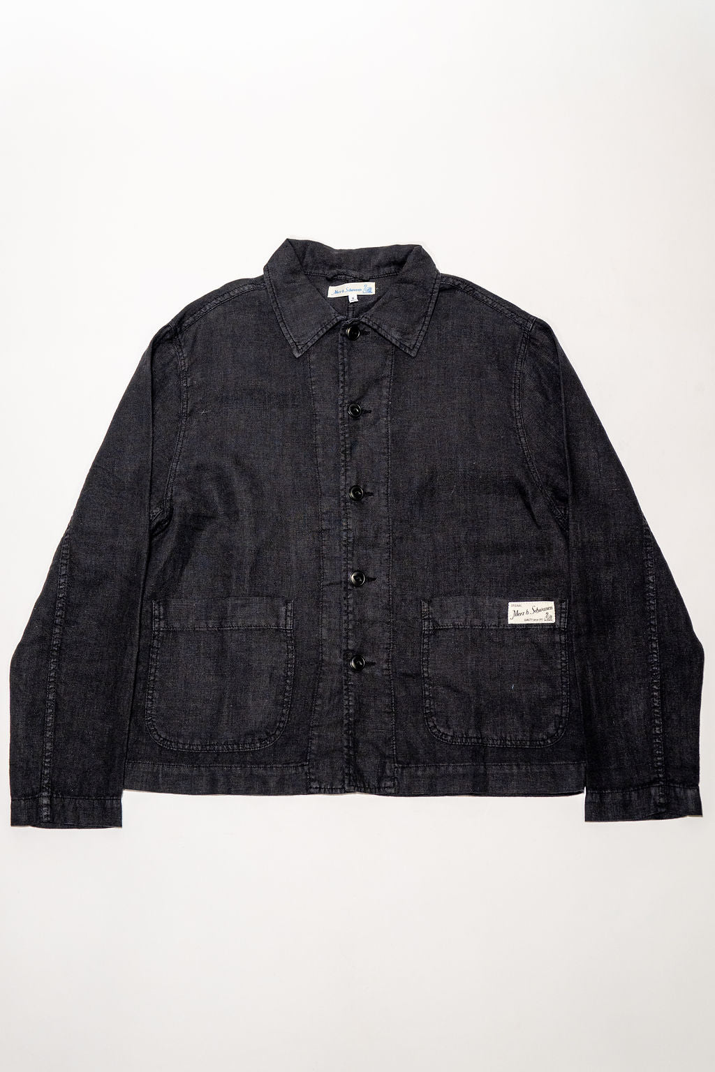 Merz b. Schwanen JKT08LI Linen Cropped Worker's Jacket - Deep Black