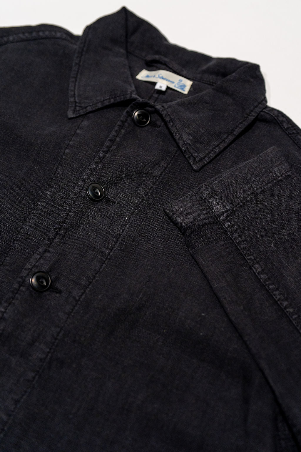 Merz b. Schwanen JKT08LI Linen Cropped Worker's Jacket - Deep Black