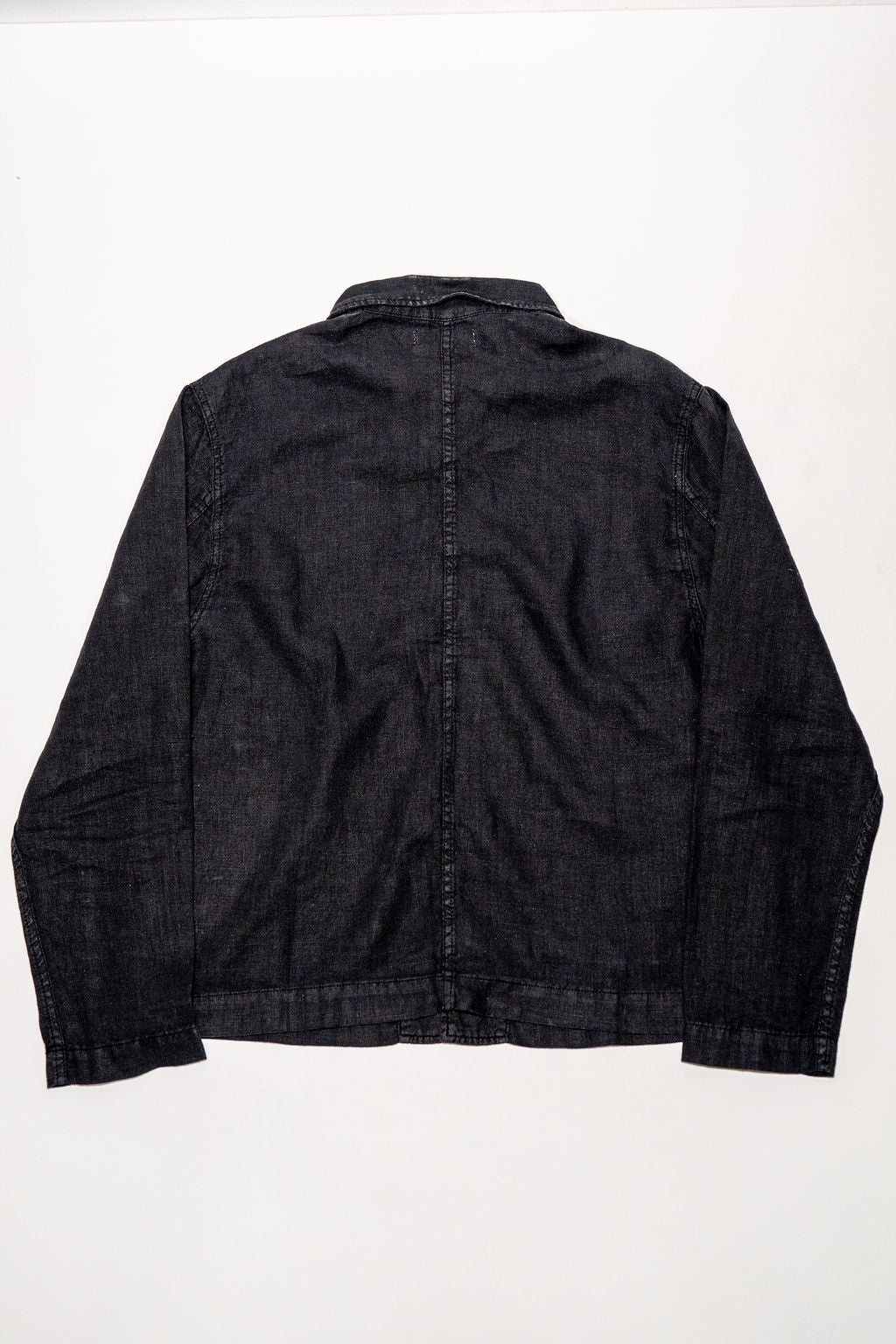 Merz b. Schwanen JKT08LI Linen Cropped Worker's Jacket - Deep Black