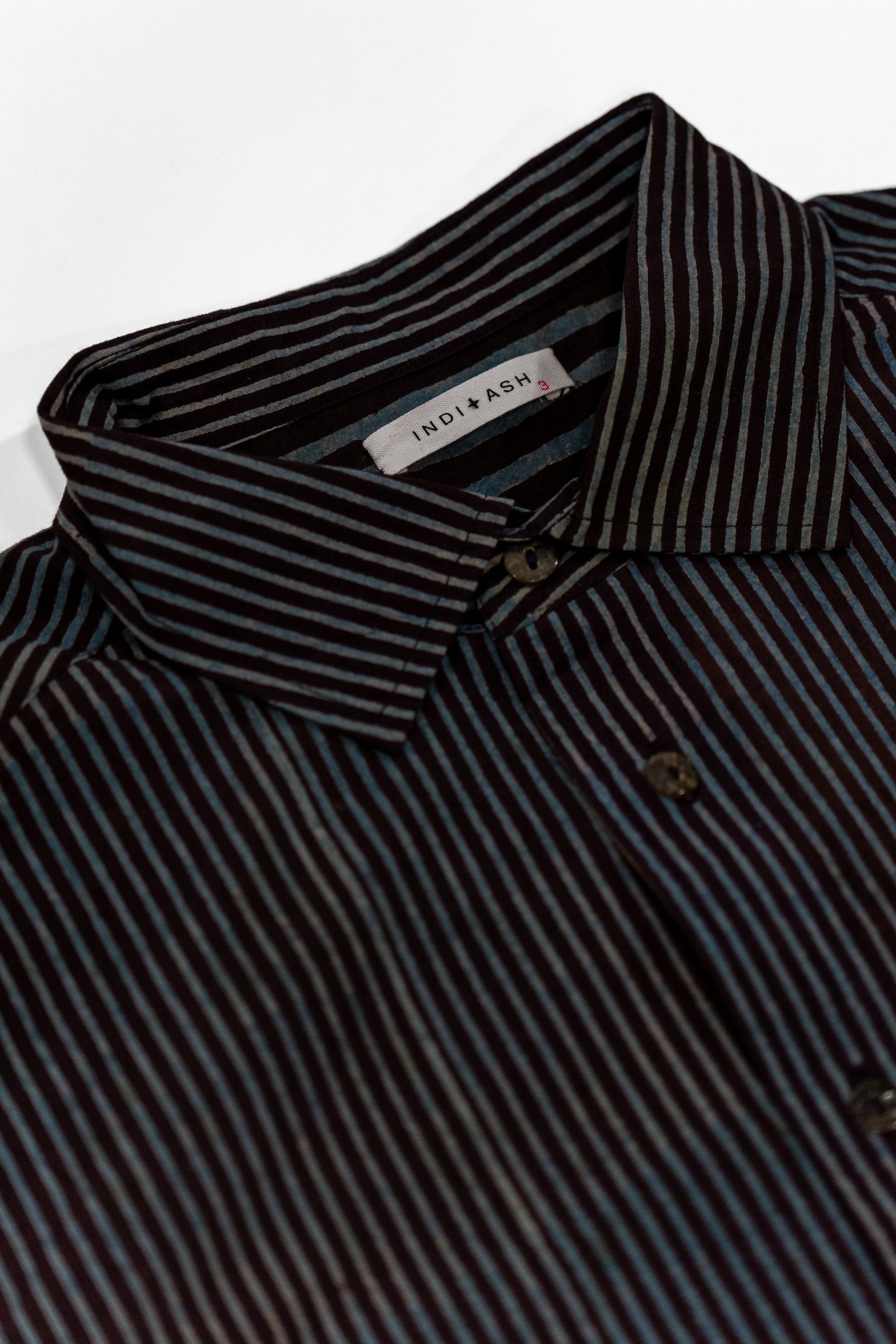 Indi + Ash Matty Shirt - Iron/Indigo Handwoven Kala Cotton Block Print Stripe