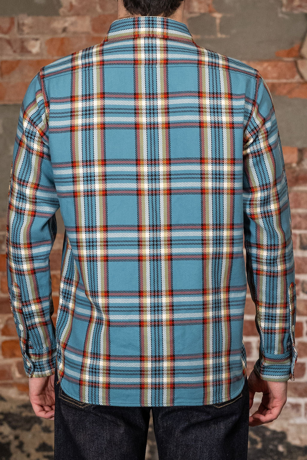 Iron Heart 9oz Selvedge Flannel Check Work Shirt - Sax Blue