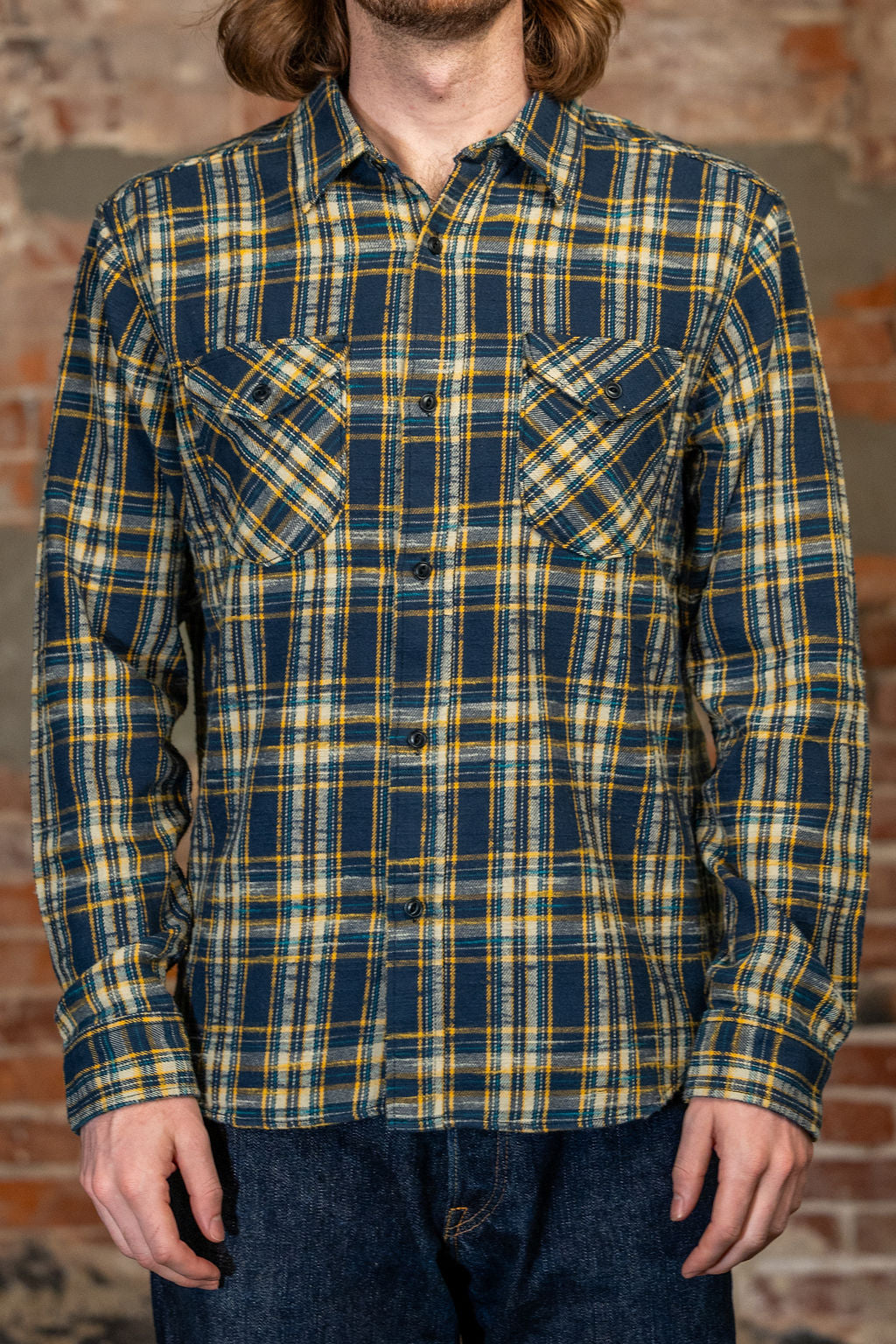 UES 502655 Slubby Flannel Shirt - Navy