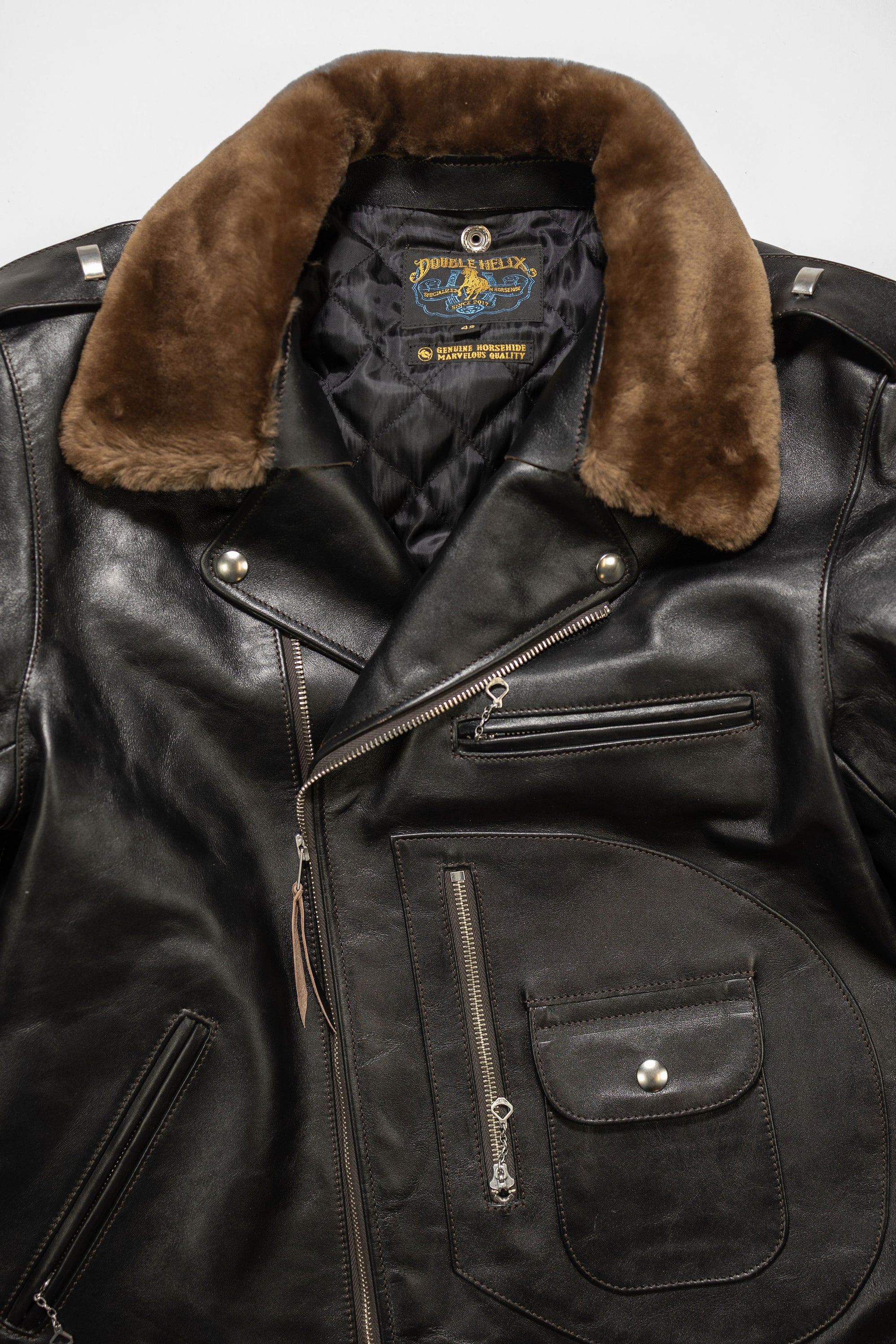 Double Helix - Innovator with Fur Collar Black Teacore Horsehide