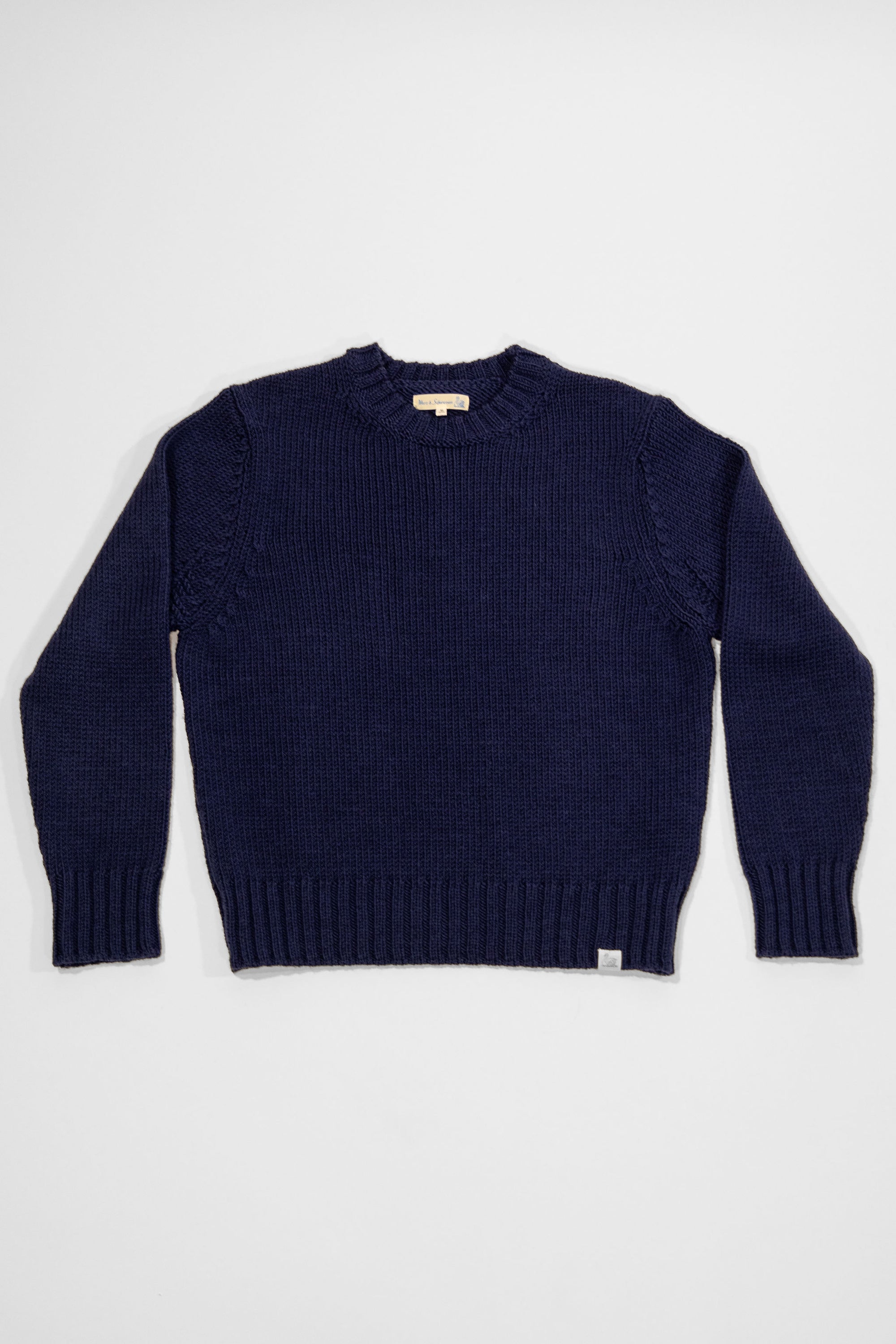 Merz b. Schwanen CREWKNIT01CTM Chunky Cropped Merino Wool Sweater - Ink Blue