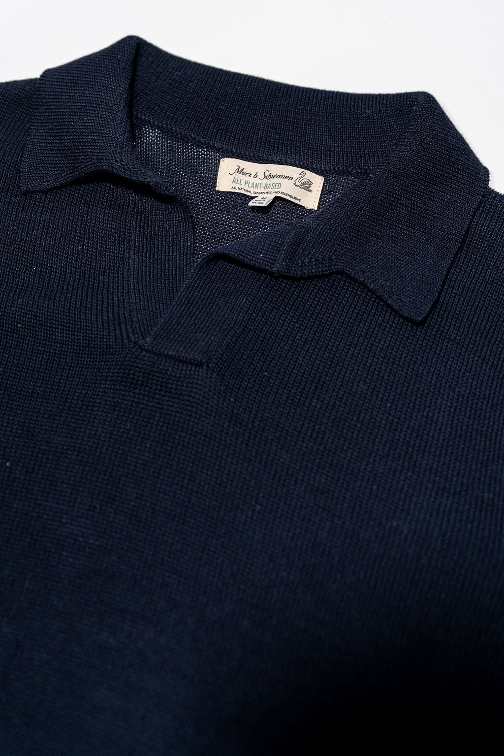 Merz b. Schwanen KNITPOLO02 1962 Cotton Polo Shirt - Dark Navy