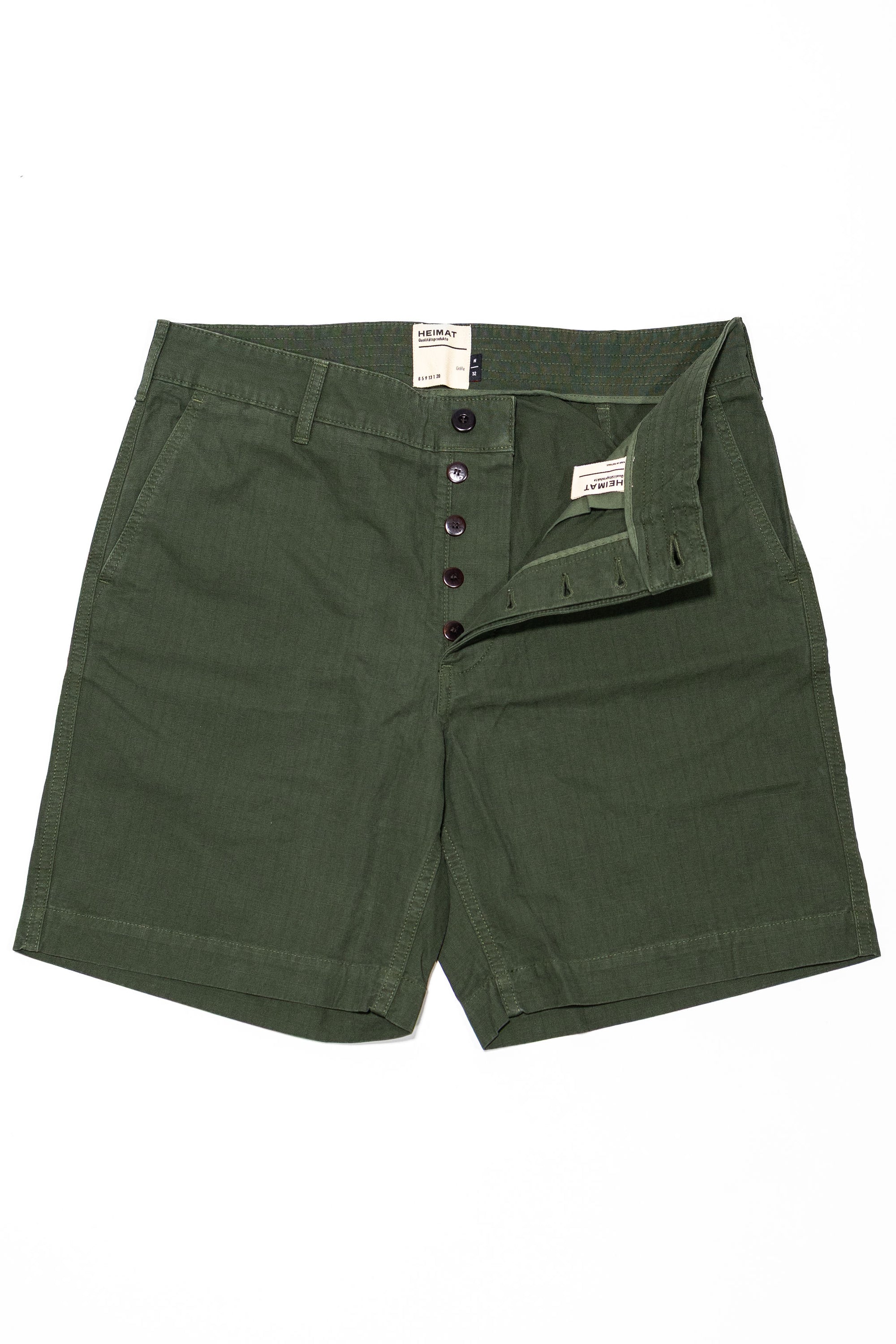 Heimat Textil Journey Short - Military Green Rip Stop Cotton