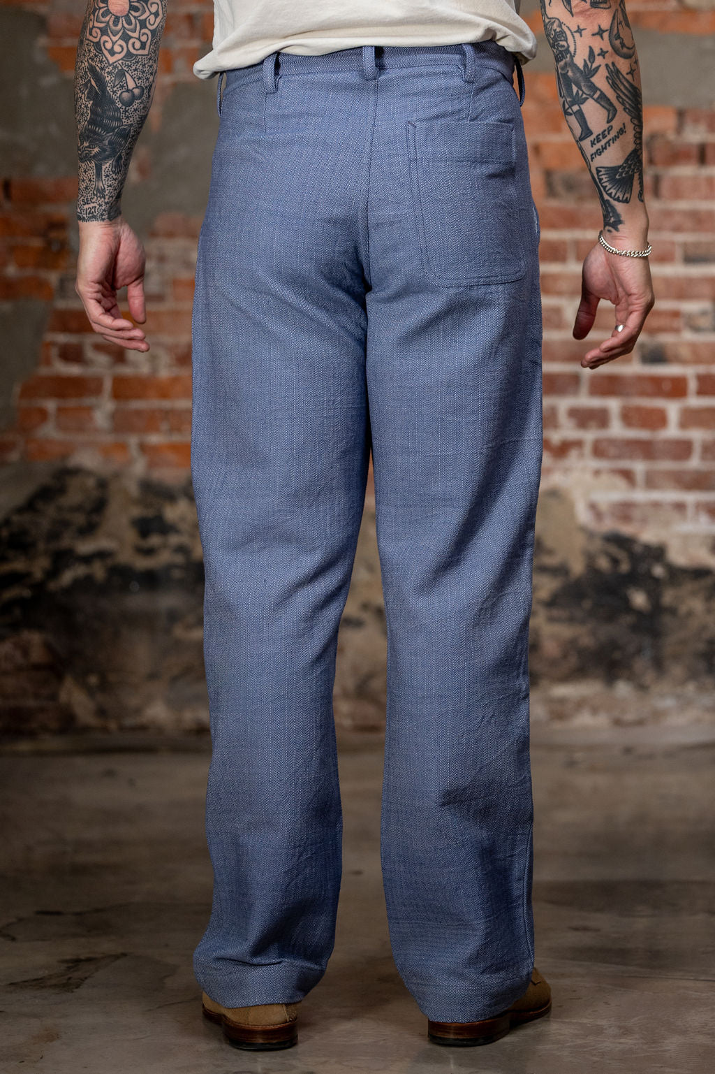 Indi + Ash Isaac Pant - Handwoven Military Herringbone French Blue Indigo