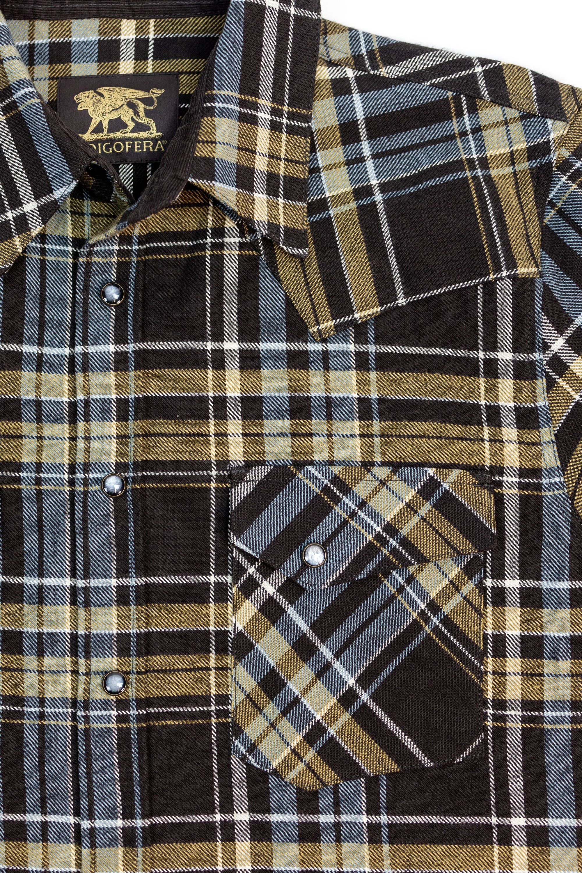 Indigofera Dawson Flannel - Brown/Olive/Turquise/Ecru