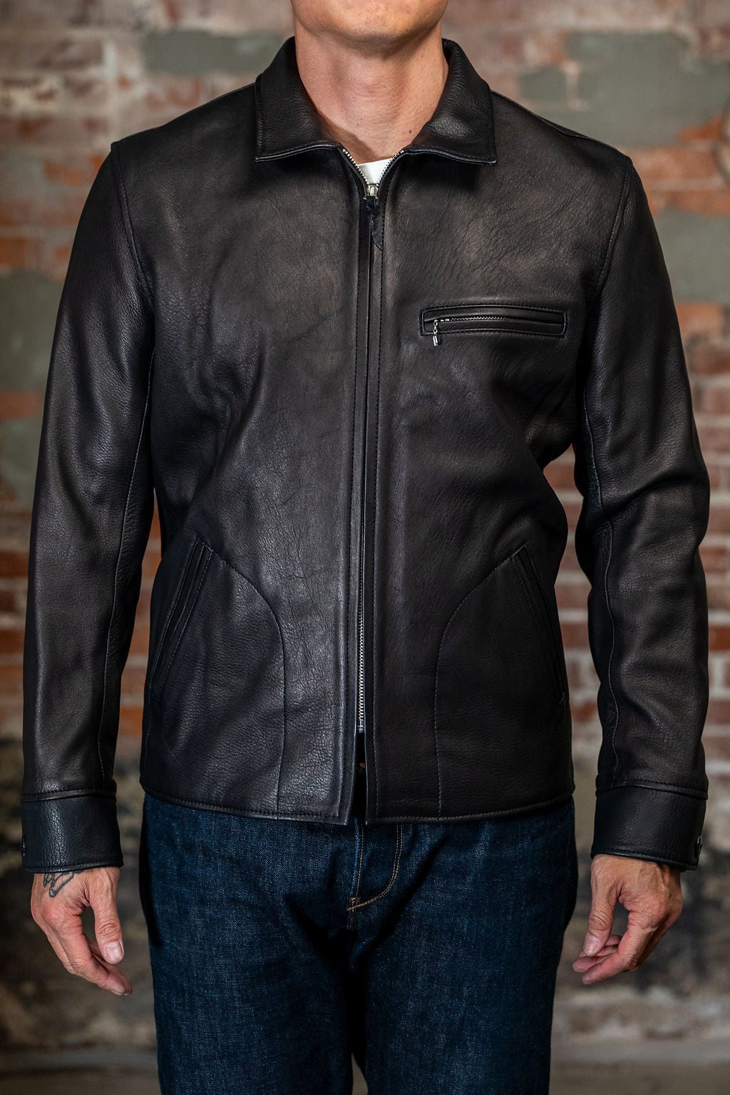 The Flat Head FN-LJ-DS005 Deerskin Sunset Trail Leather Jacket - Black