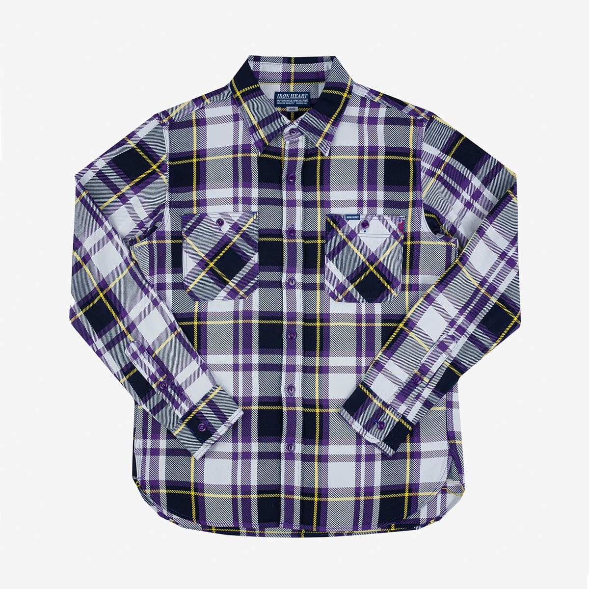 Iron Heart IHSH-382-PUR 9oz Selvedge American Check Work Shirt - Purple