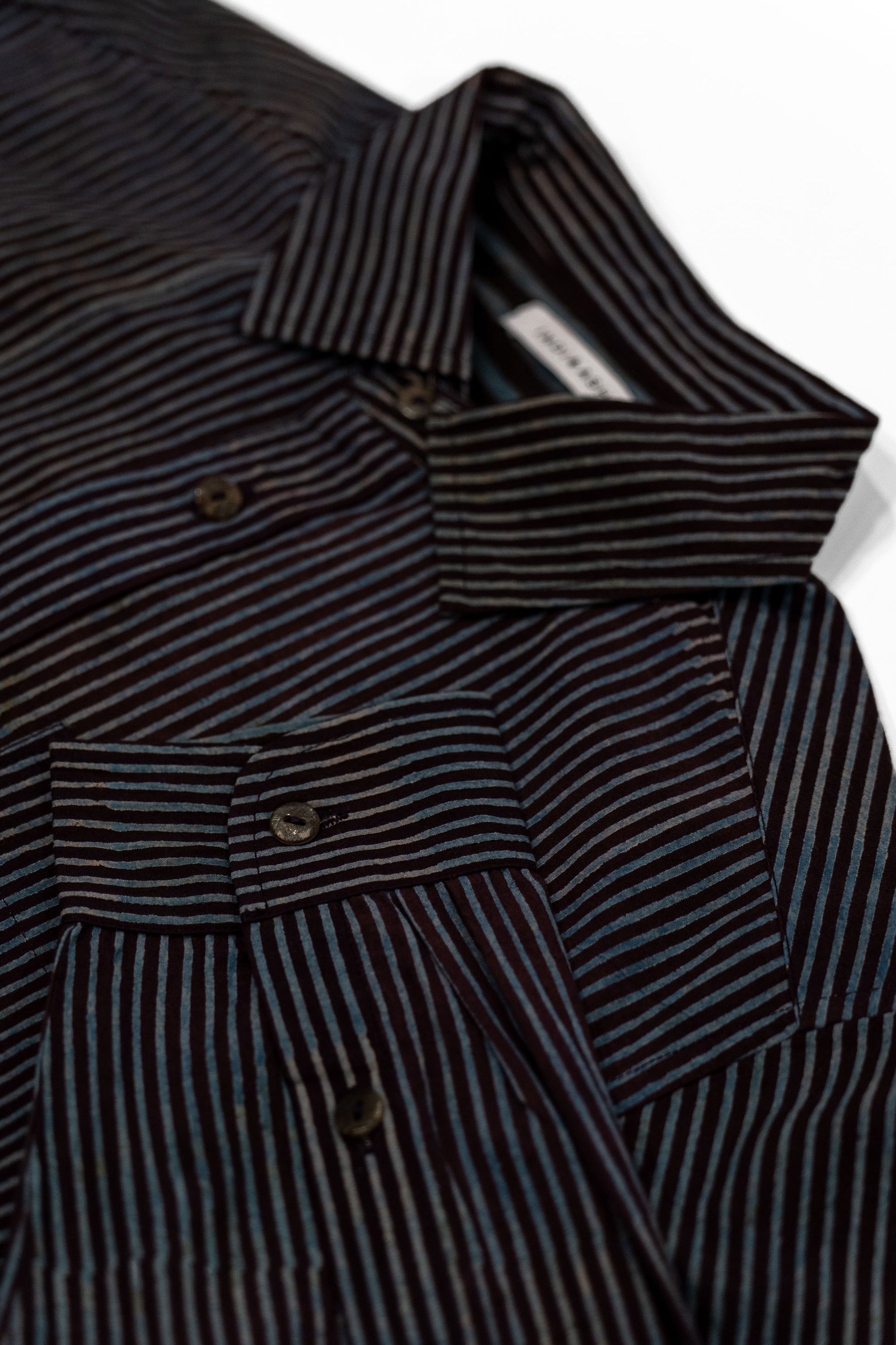 Indi + Ash Matty Shirt - Iron/Indigo Handwoven Kala Cotton Block Print Stripe