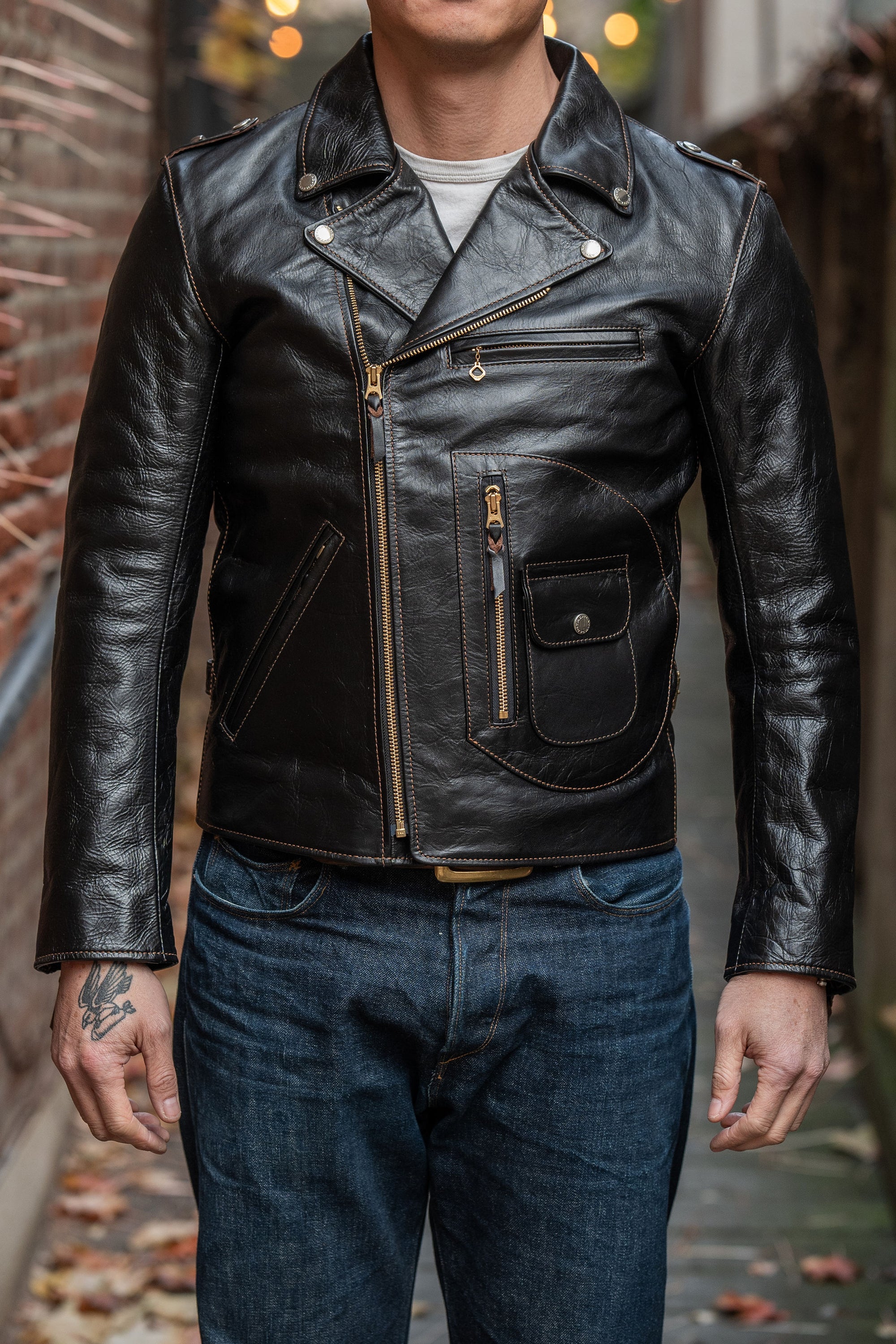 The Flat Head FN-LJ-HW004 Horsehide Double Riders Jacket - Black