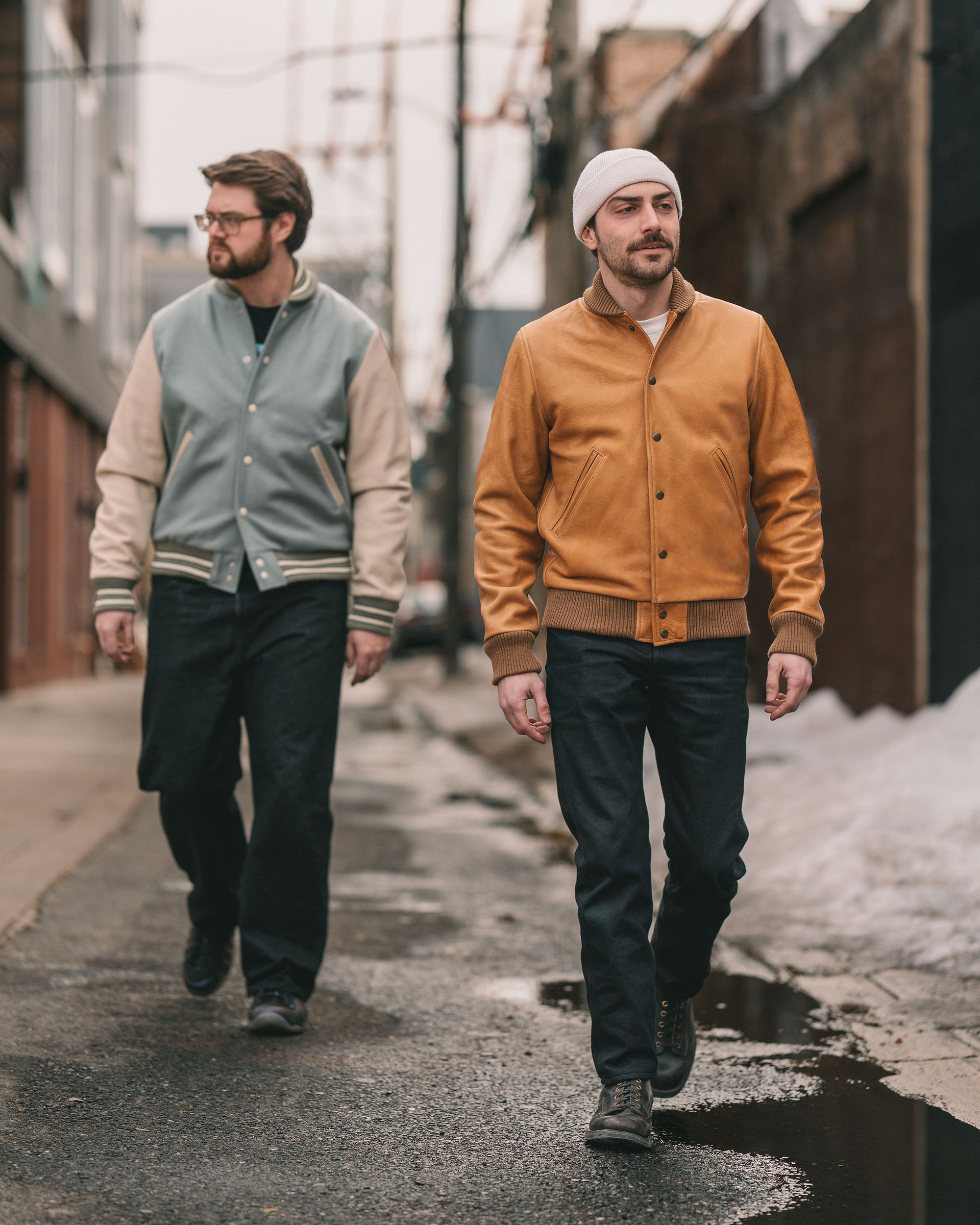 Dehen 1920 Varsity Jacket - Reef Wool / Milk Leather