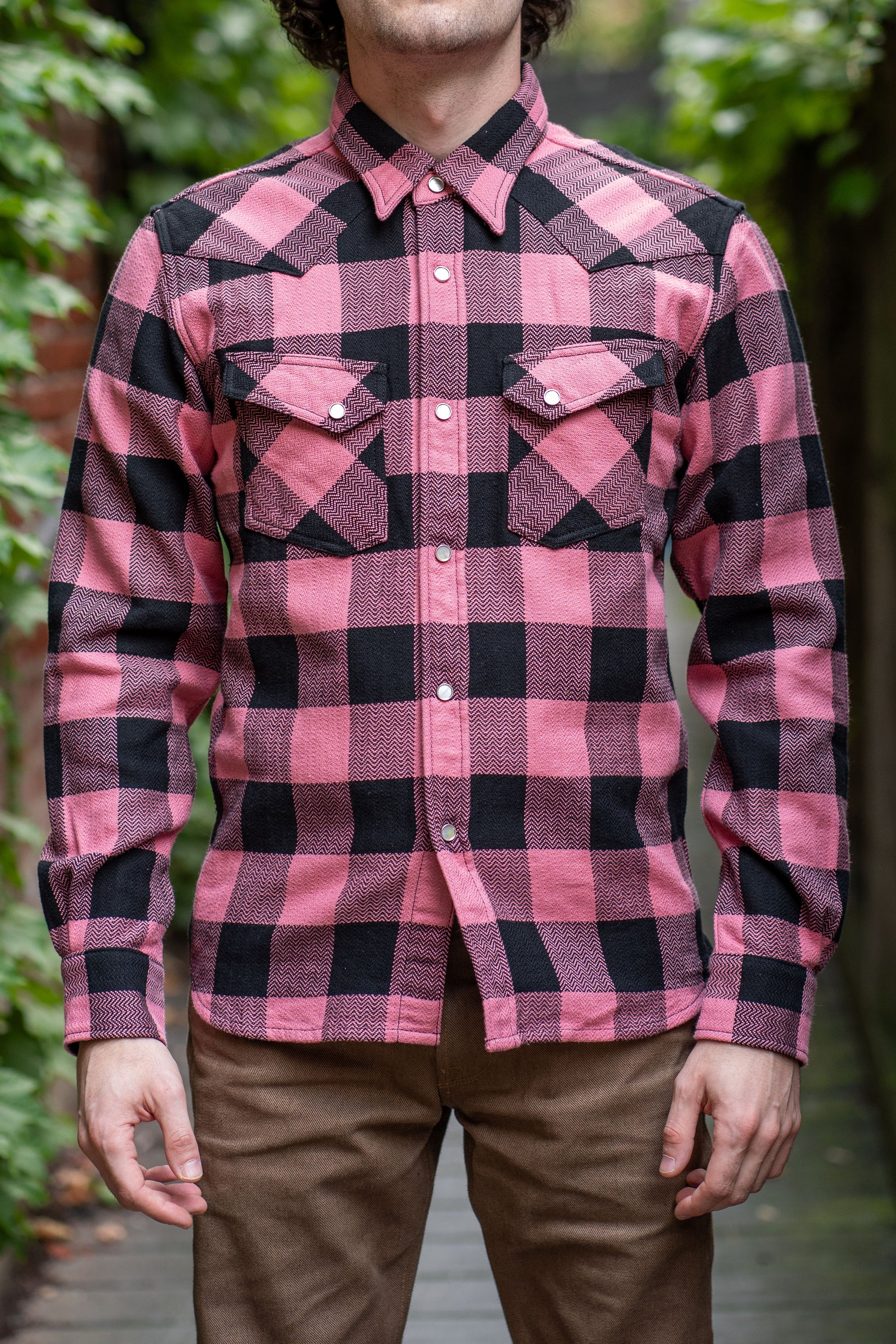 The Flat Head SNW-101L Block Check Western Flannel Shirt - Pink/Black