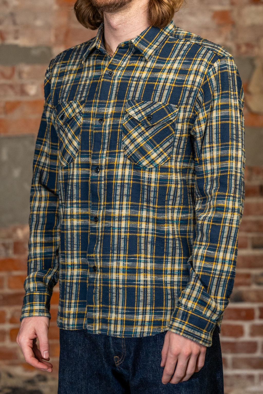UES 502655 Slubby Flannel Shirt - Navy