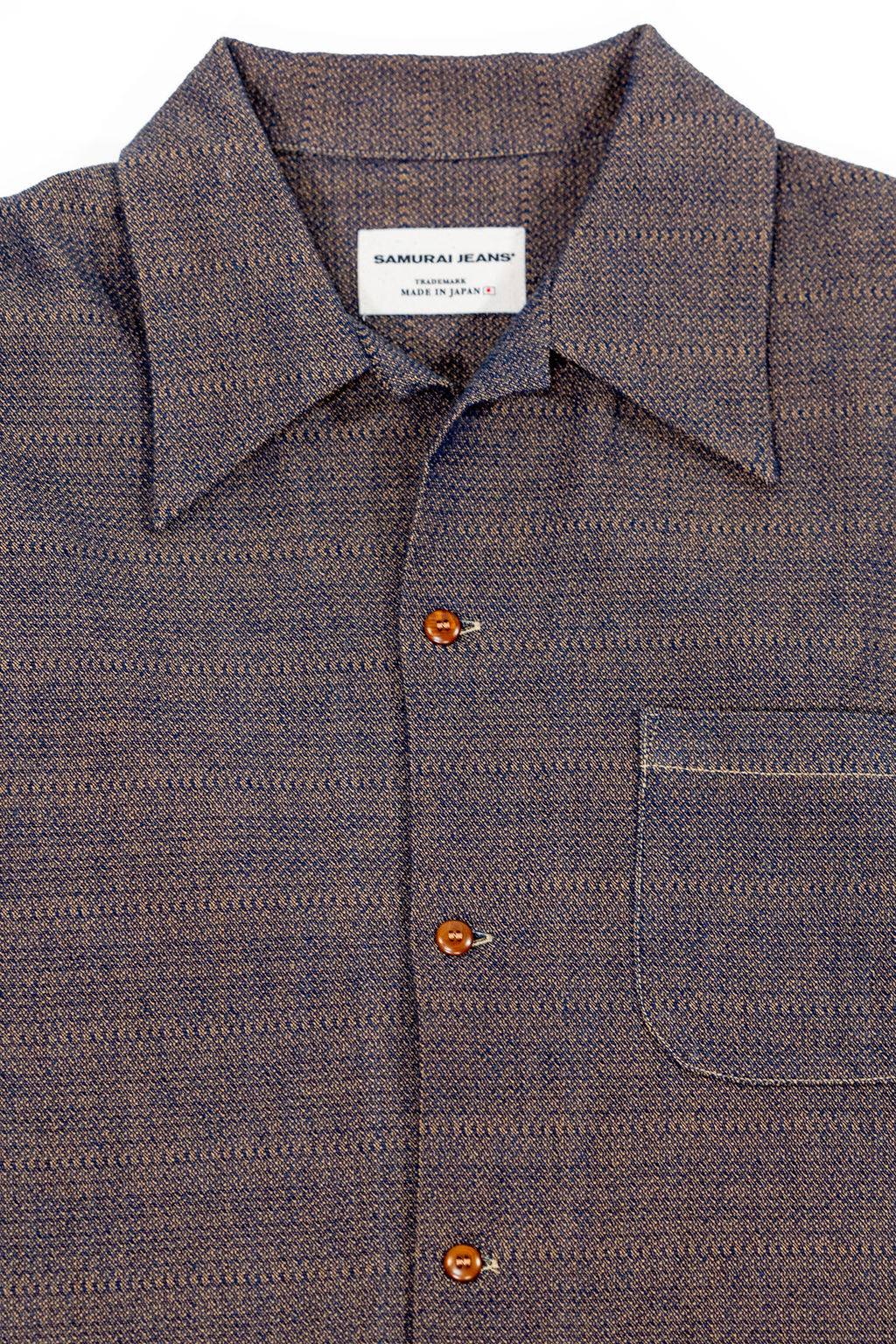 Samurai SOS26-KSK Kanoko Aimadara Open Collar Shirt - Natural Indigo