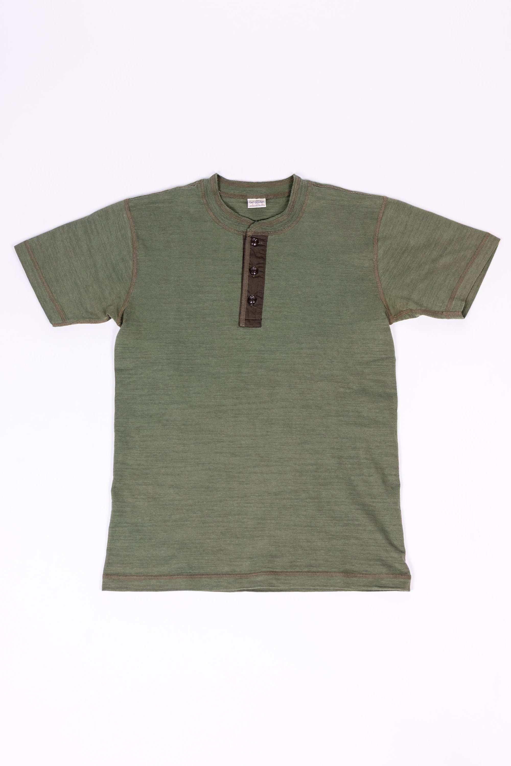 Buzz Rickson's BR79192 Slub Yarn Henley Neck T-Shirt - Olive