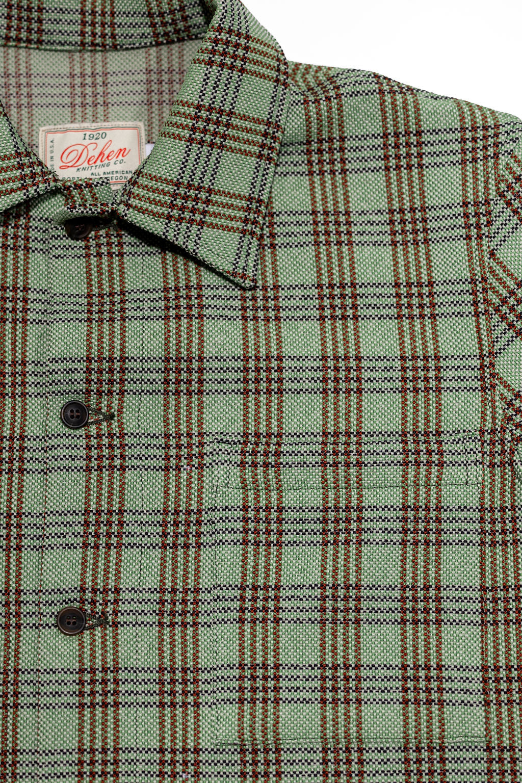Dehen 1920 Lounge Shirt - Lawn Chair Plaid. closer up of front pocket detail