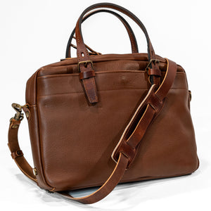 Bleu de Chauffe Folder Business Bag - Amber Brown. three quarter profile standing