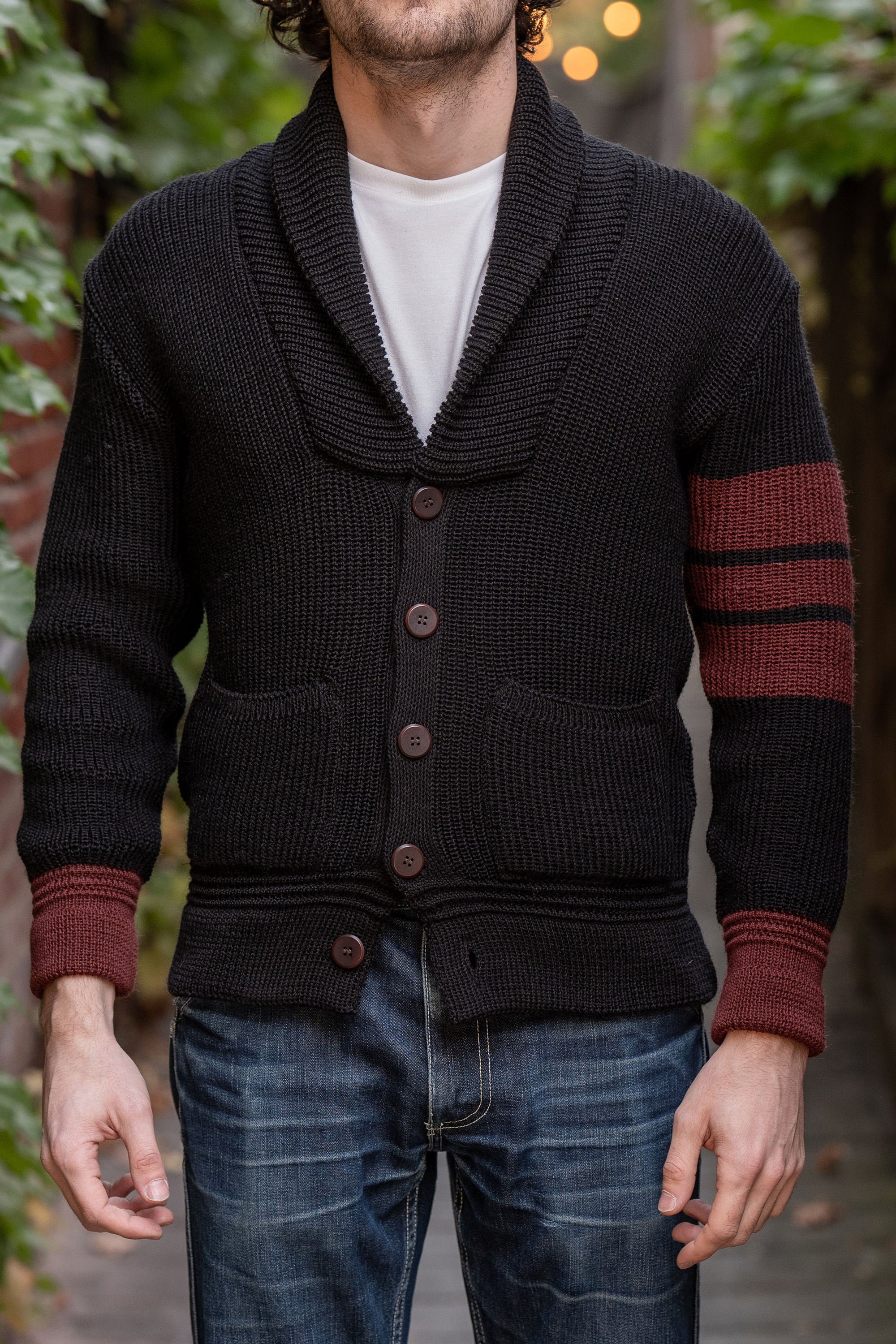 Heimat Textil Eiger Cardigan - Black/Burgundy