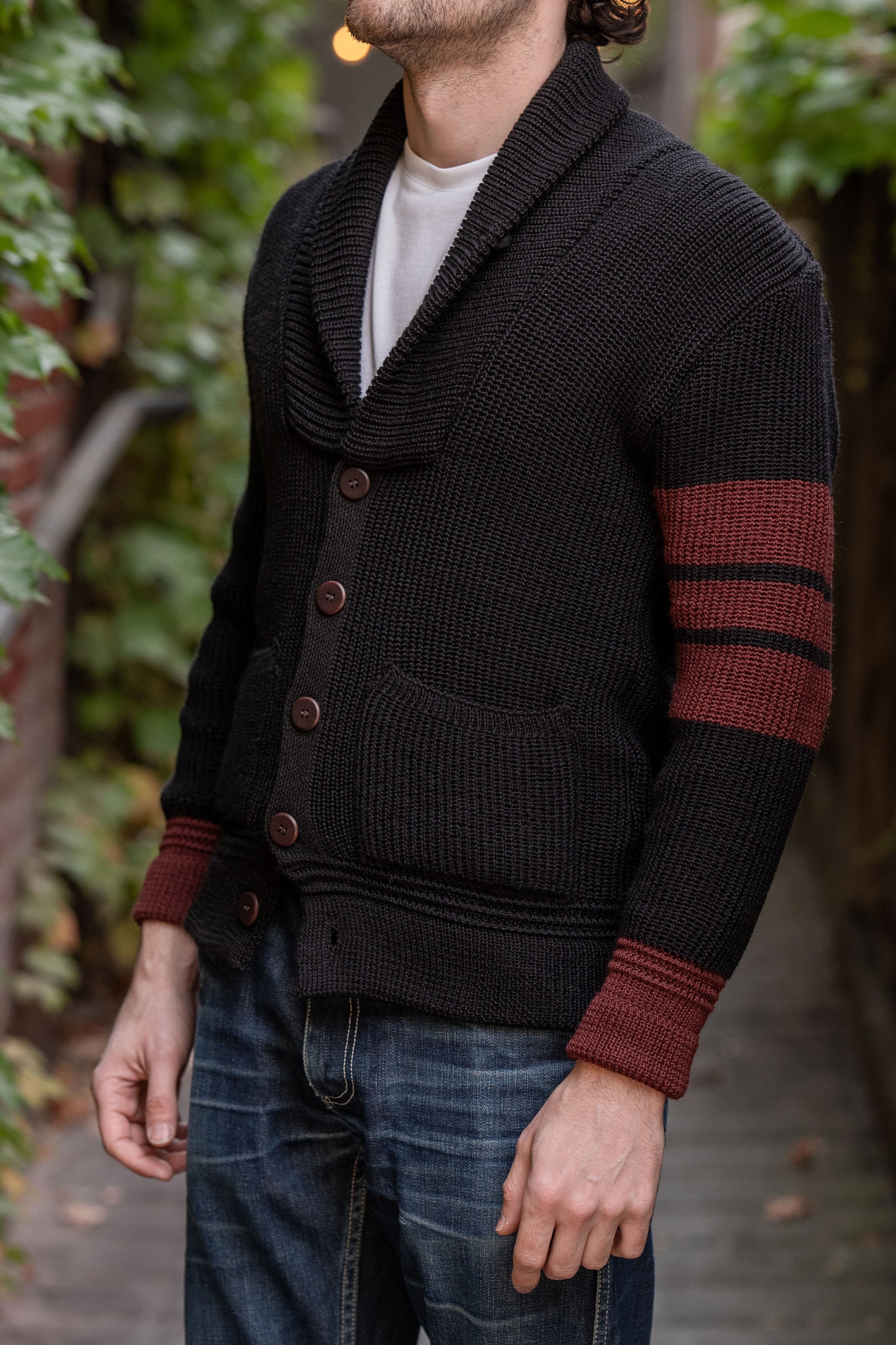 Heimat Textil Eiger Cardigan - Black/Burgundy