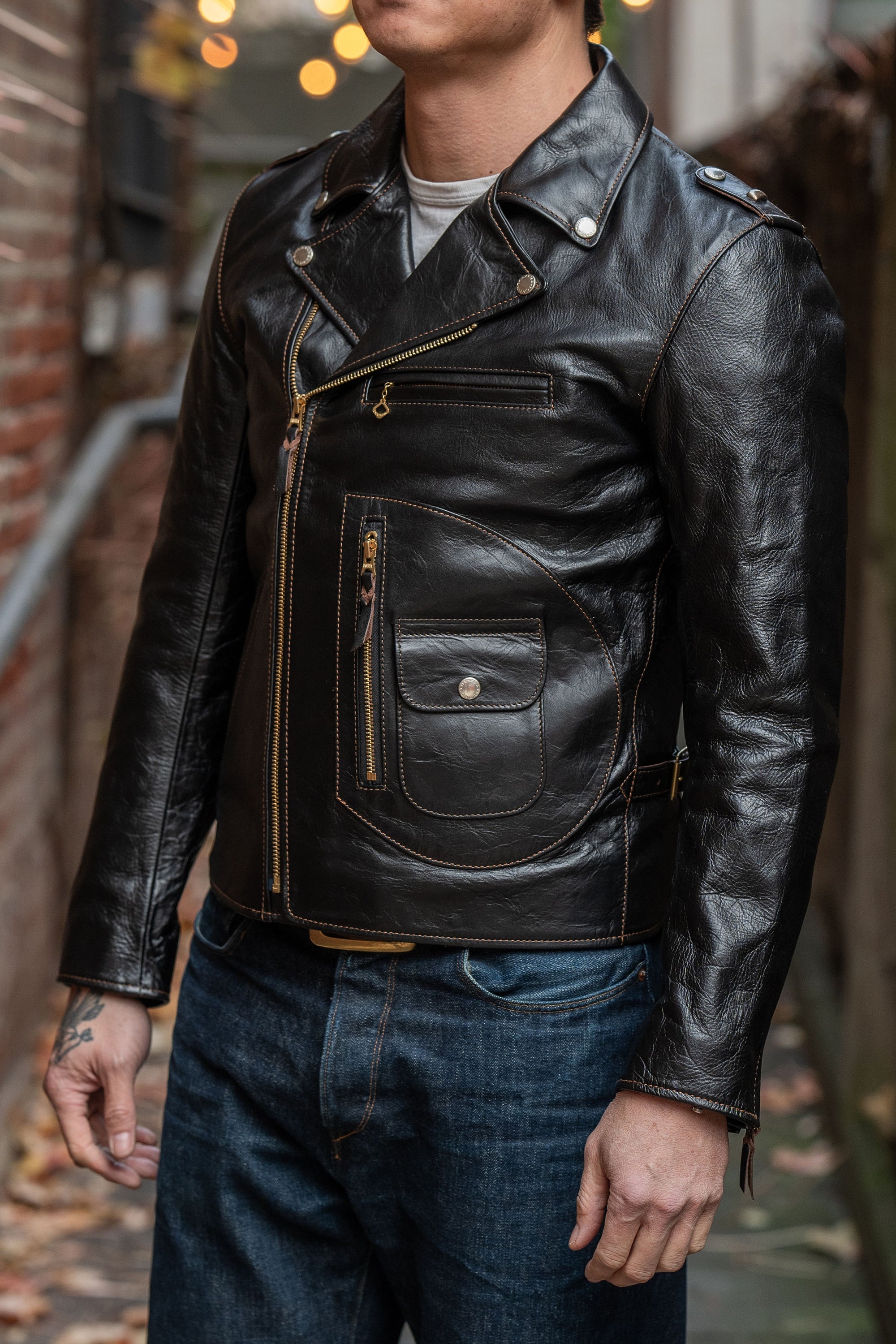 The Flat Head FN-LJ-HW004 Horsehide Double Riders Jacket - Black